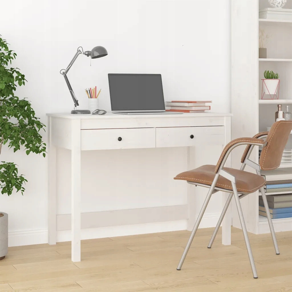 Solid pine wood computer desk, 2 drawers, white, 100x50x78 Brand no brand