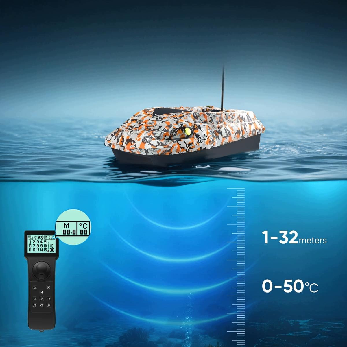 Sonar Bait Boat 1-32m Dual Battery 15600mAh 12v GPS D50E 2.4G Dual Brand no brand