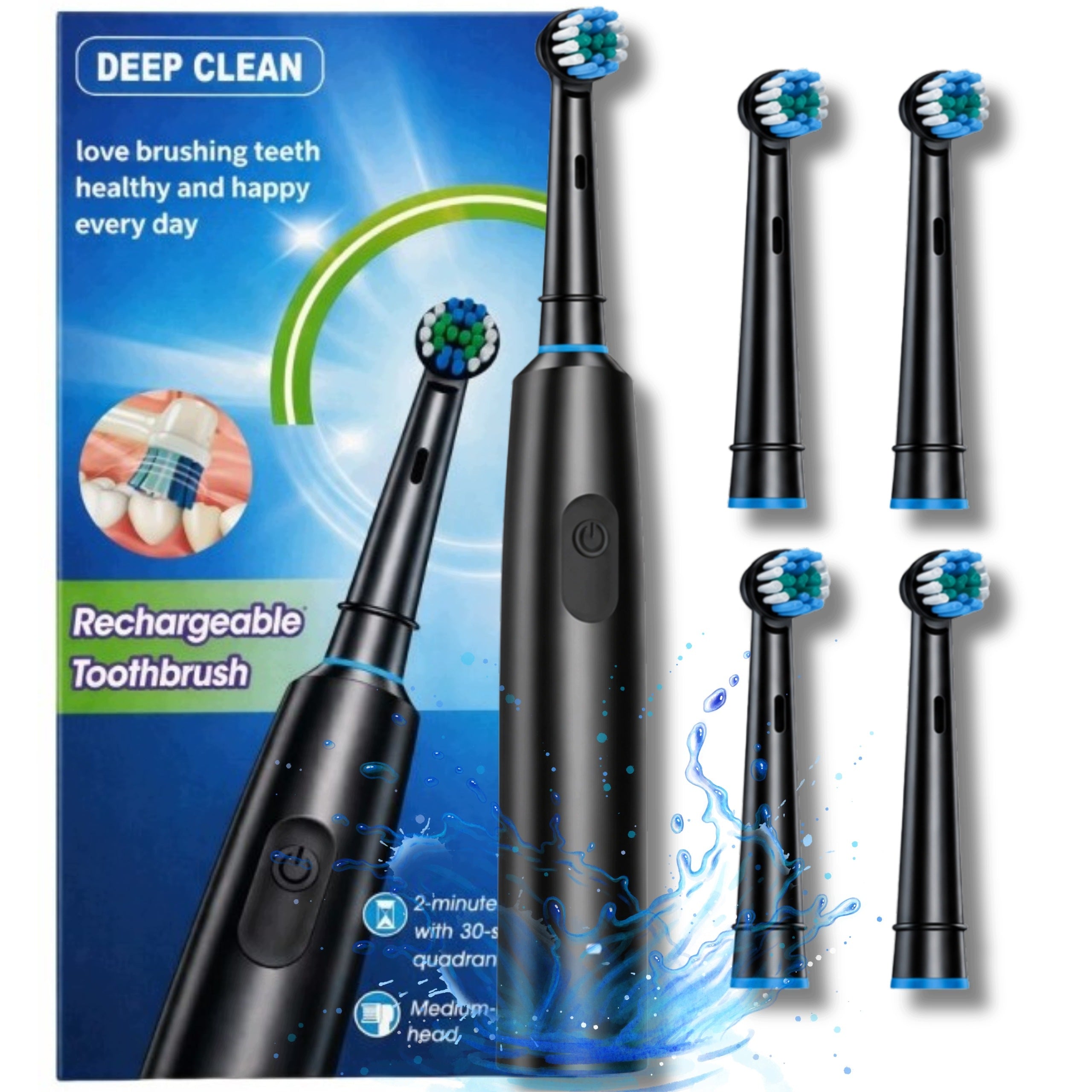 Sonic Electric Toothbrush Timer 2min 4 Tips Deep Clean