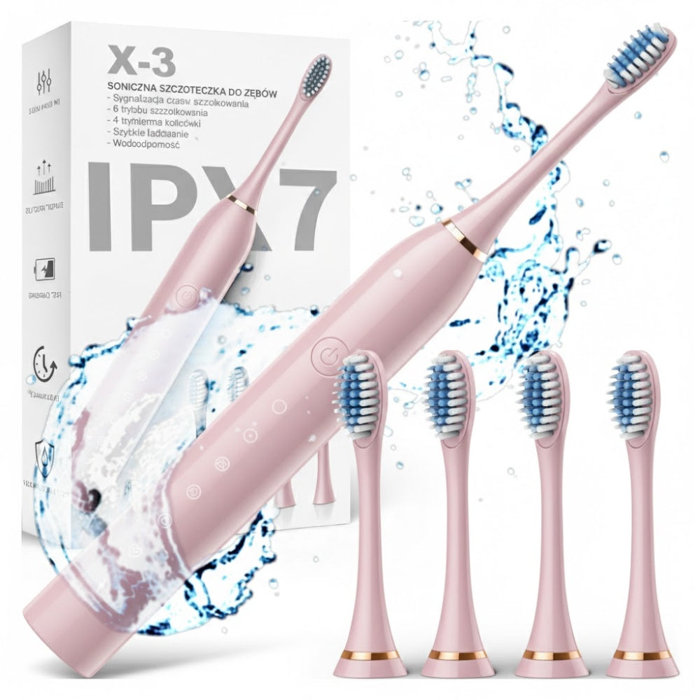 Sonic Toothbrush Electric Tips 4pcs 5 Modes USB Pink