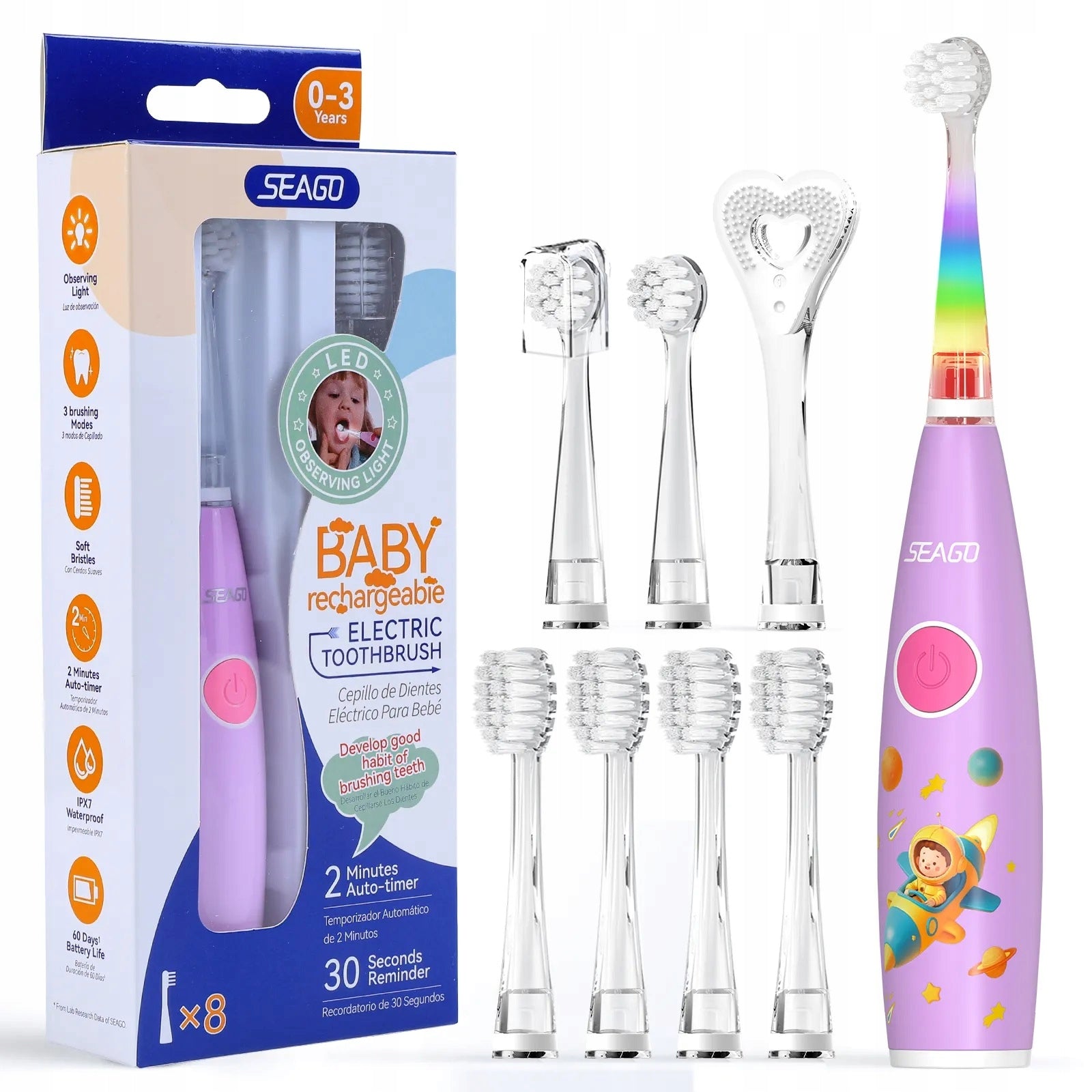 Sonic Toothbrush for Children 0-3 years SEAGO SG-2159 , 8 tips, pink