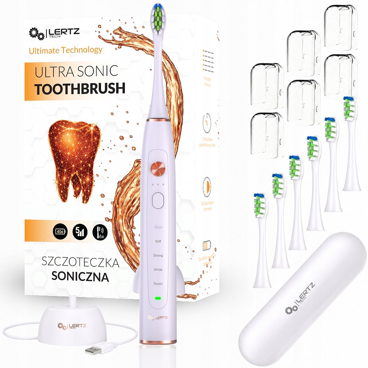 Sonic electric toothbrush 6 tips INDUCTION 80tys r/m 15 TR WHITE