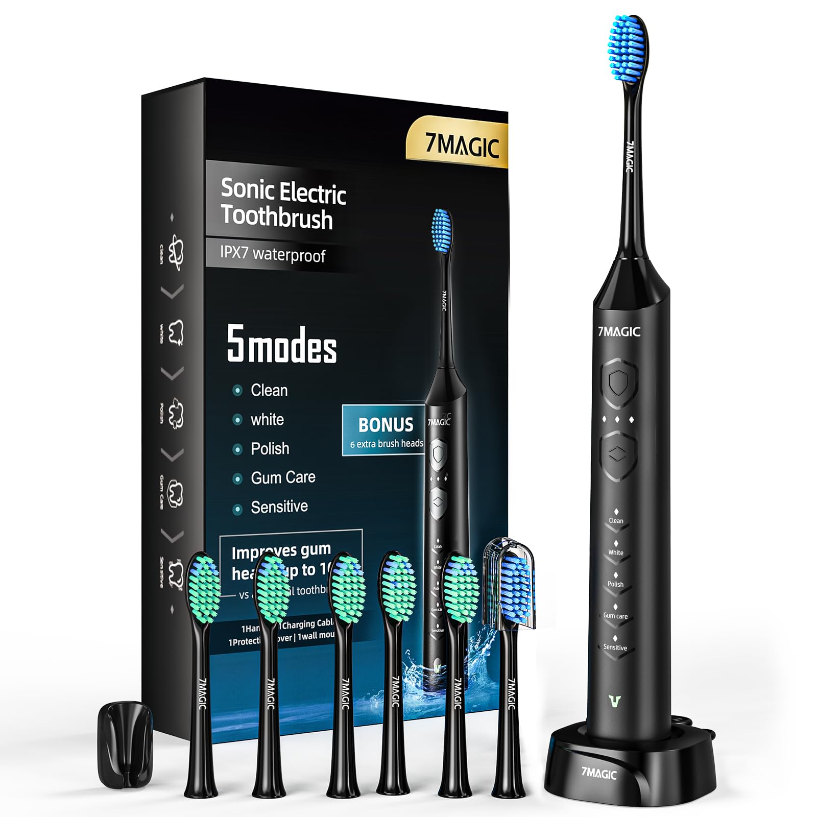 Sonic electric toothbrush Elektr 7MAGIC D36 40000 vibration 6 tips 5 Modes IPX7