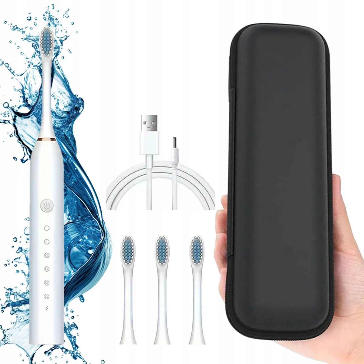Sonic electric toothbrush with case: White – 4 USB-C tips