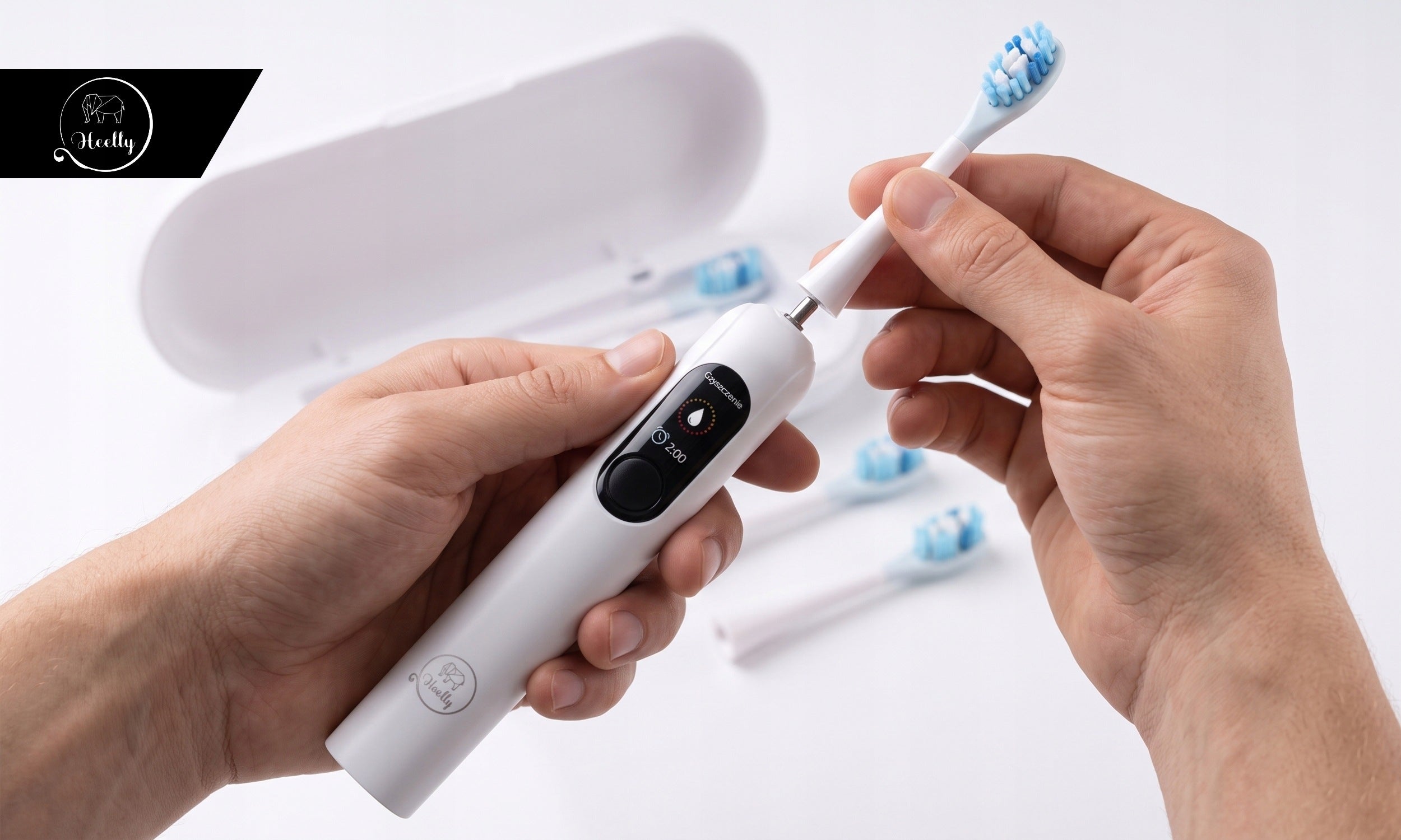 Sonic toothbrush HEELLY Electric PL Menu 6 tips Pouch Manufacturer code Szczoteczka soniczna do zębów LCD