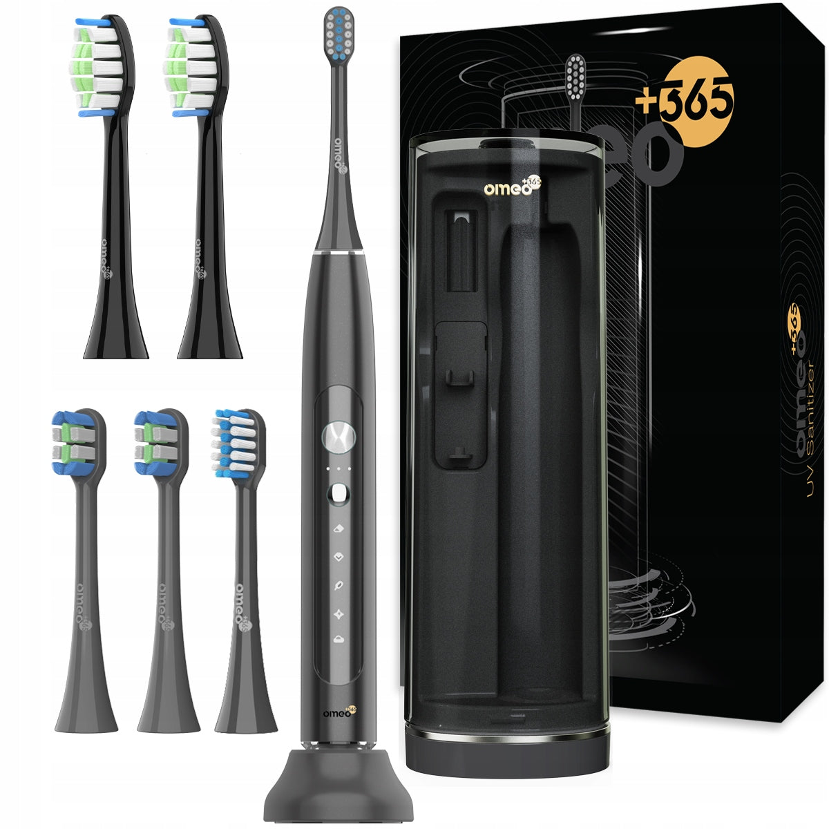 Sonic toothbrush OMEO +365 UV Sanitizer Black + Valley tips 2pcs.