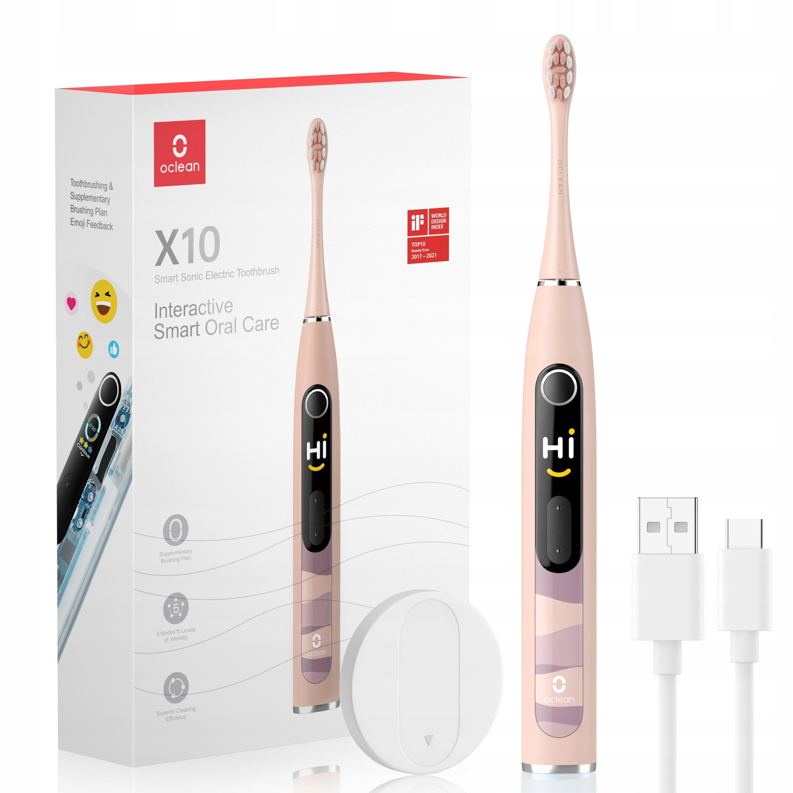 Sonic toothbrush Oclean X10 PINK RELIABLE RECHARGEABLE BATTERY