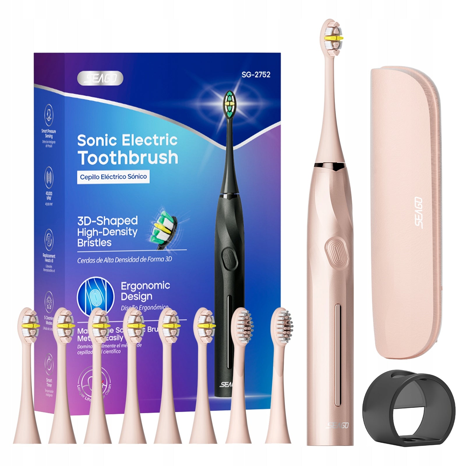 Sonic toothbrush SEAGO SG-2752 pink with case – Set with 8 tips