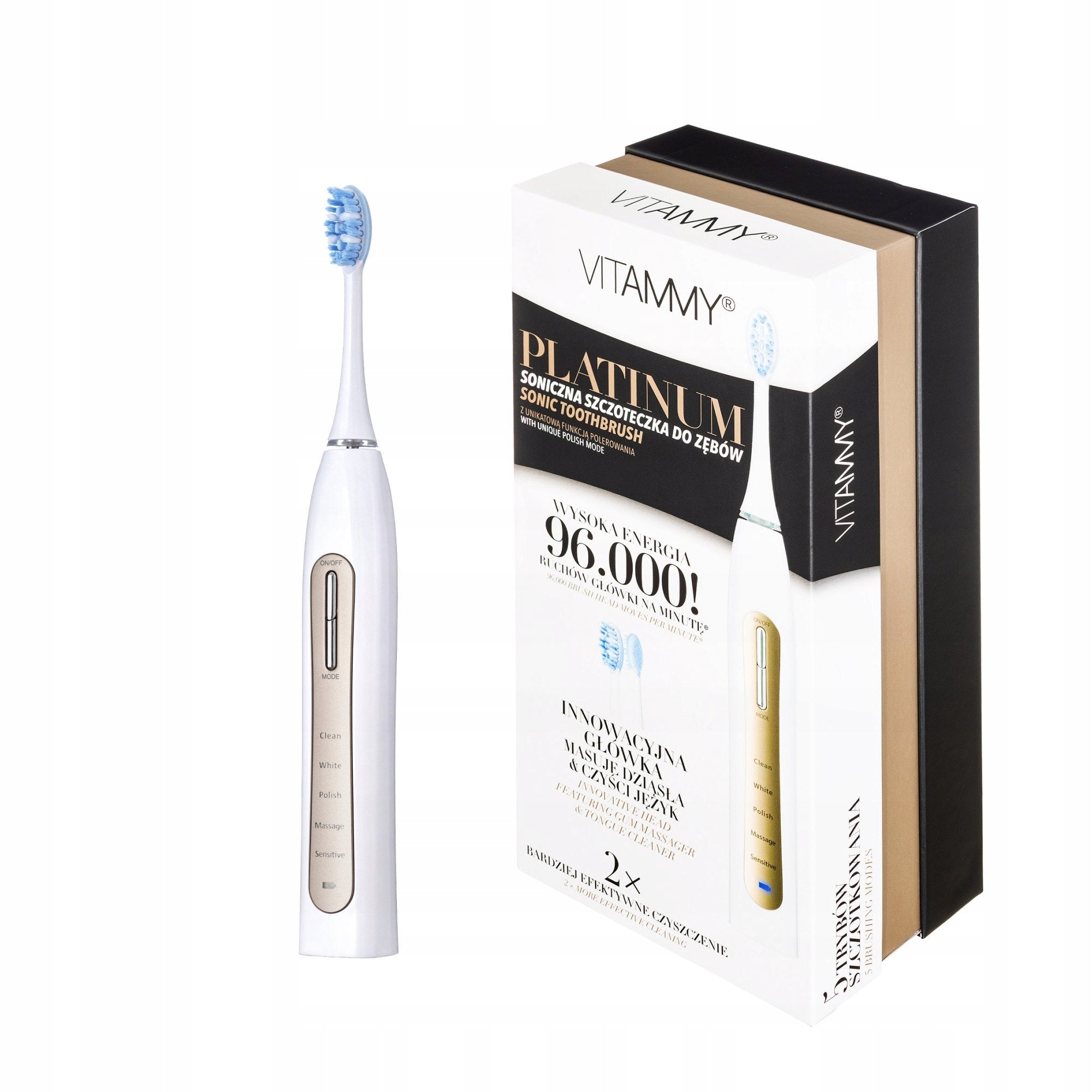 Sonic toothbrush VITAMMY Platinum rechargeable 2 tips 5 modes