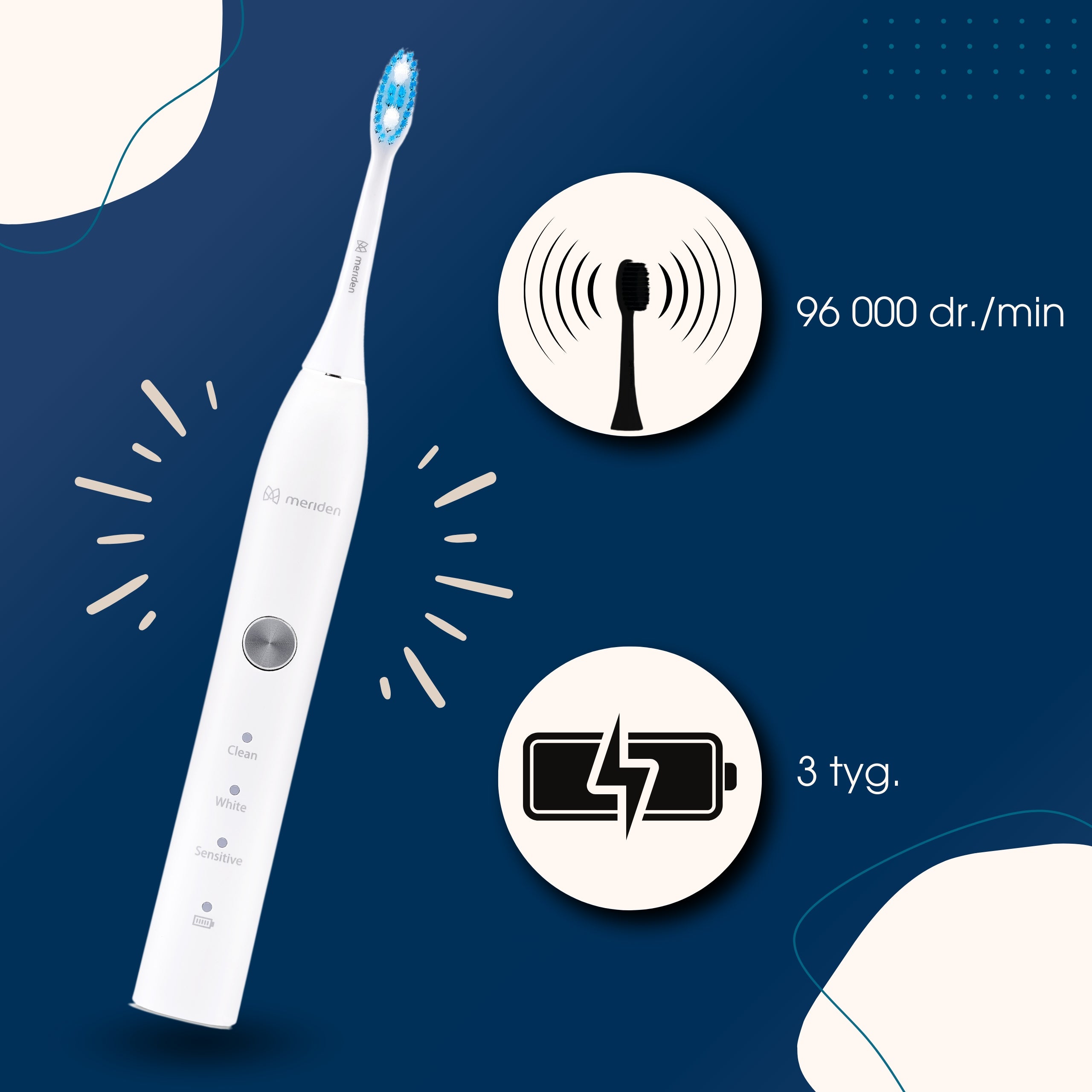 Sonic toothbrush White MERIDEN SONIC FAMILY 96 000 vibrations/min EAN (GTIN) 5907222354186