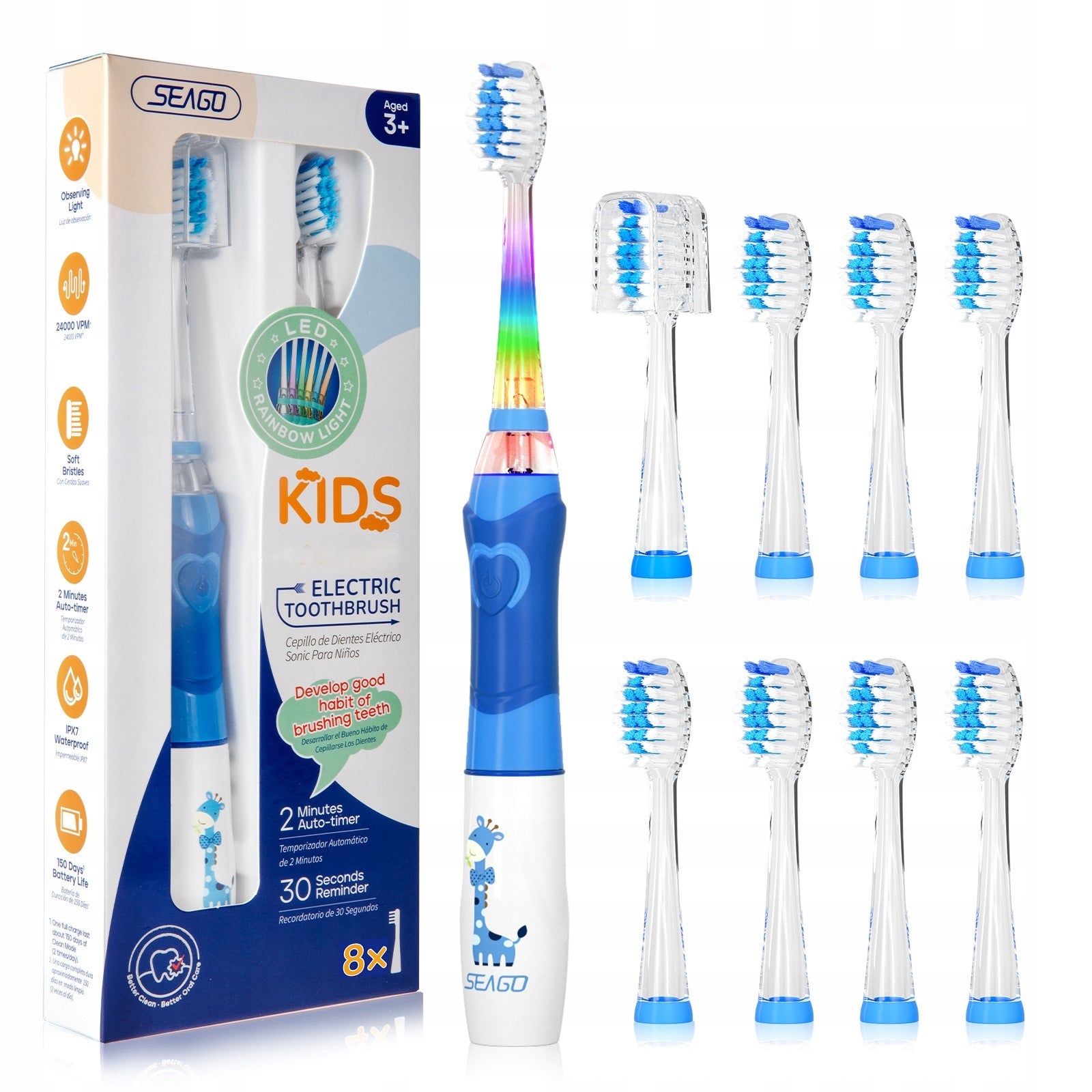 Sonic toothbrush for children Seago SG-977, 8 Tips, LED - Blue