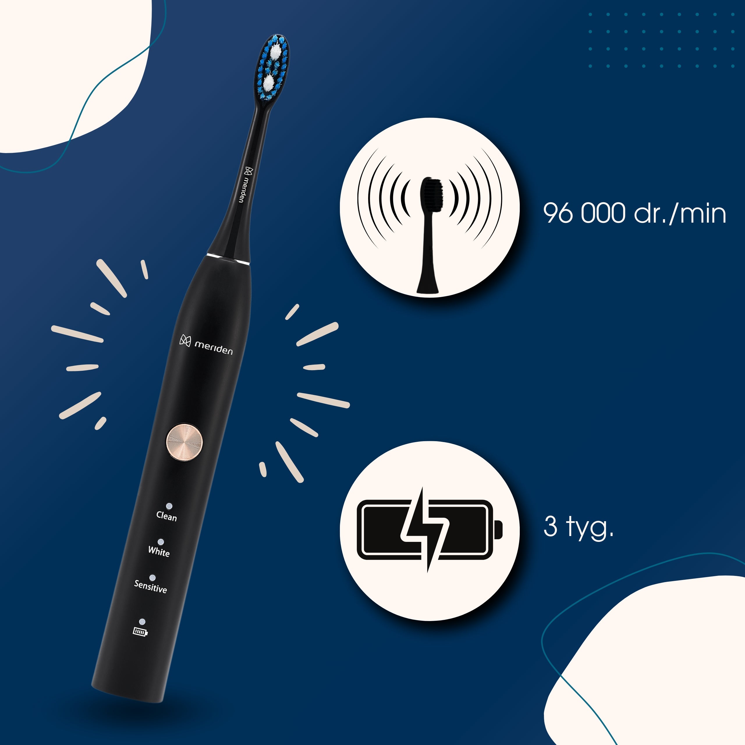 Sonic toothbrush for teeth Black MERIDEN SONIC FAMILY 96 000 vibrations/min Brand Meriden
