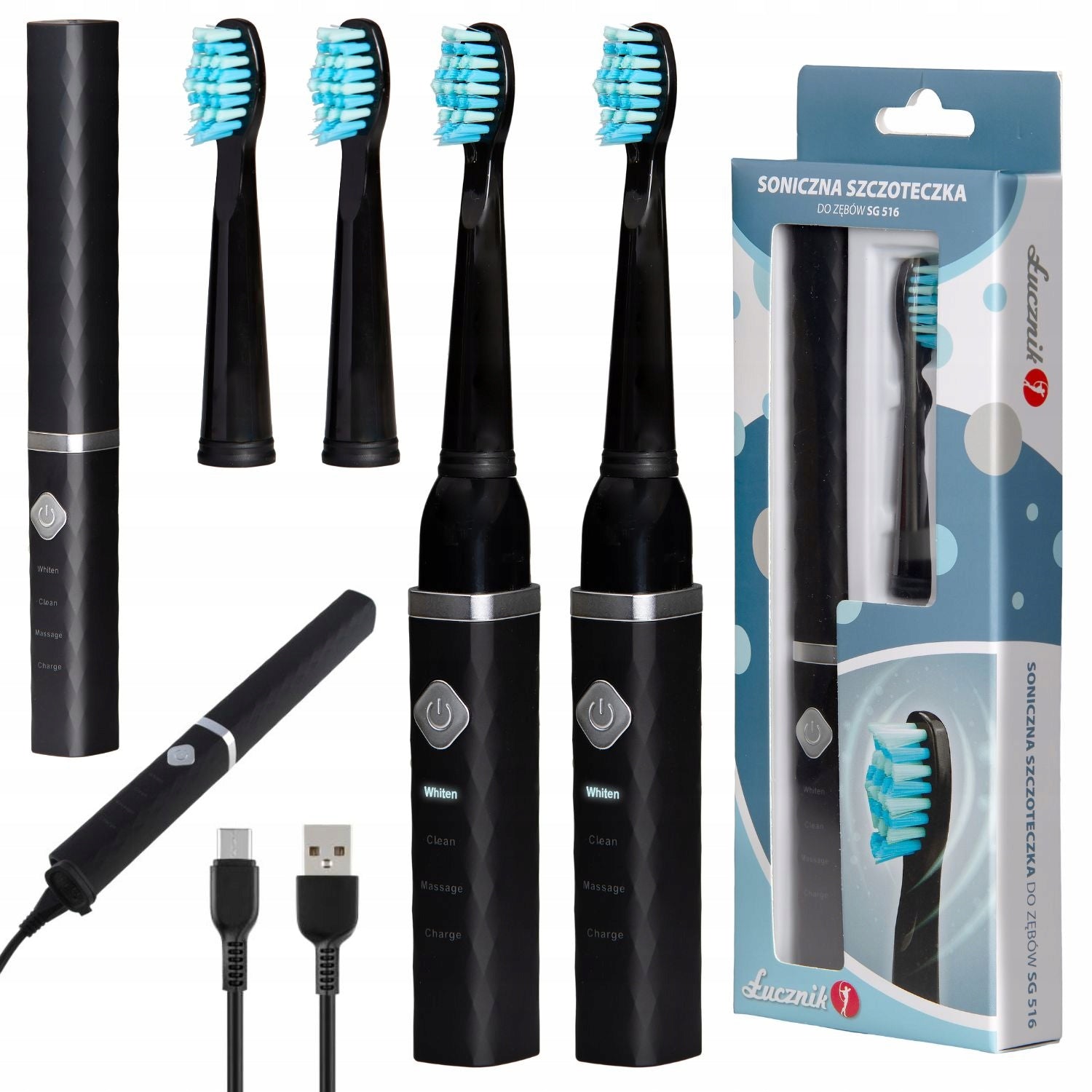 Sonic toothbrush tourist USB 3 modes Łucznik SG-516 set
