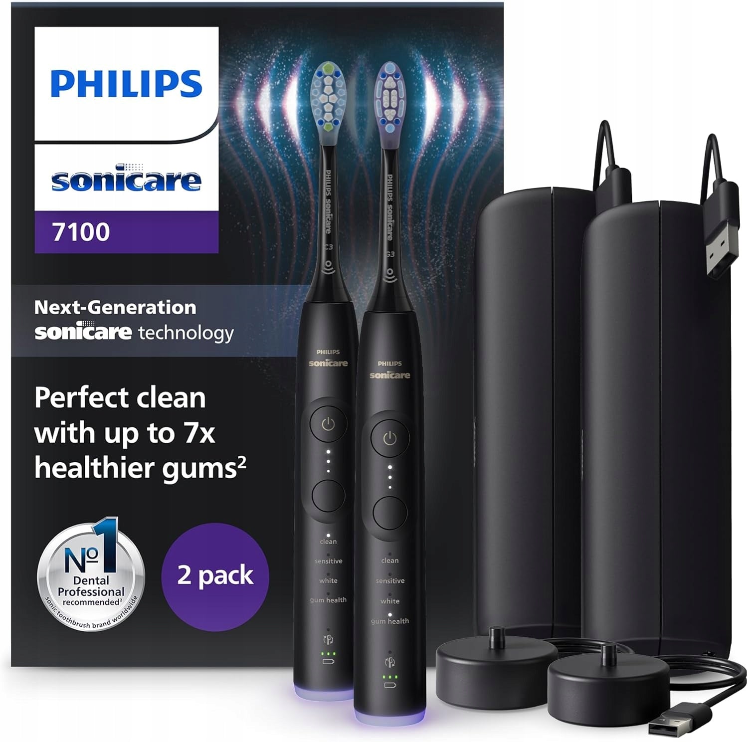 Sonicare Philips black Sonicare 7100 set of 2
