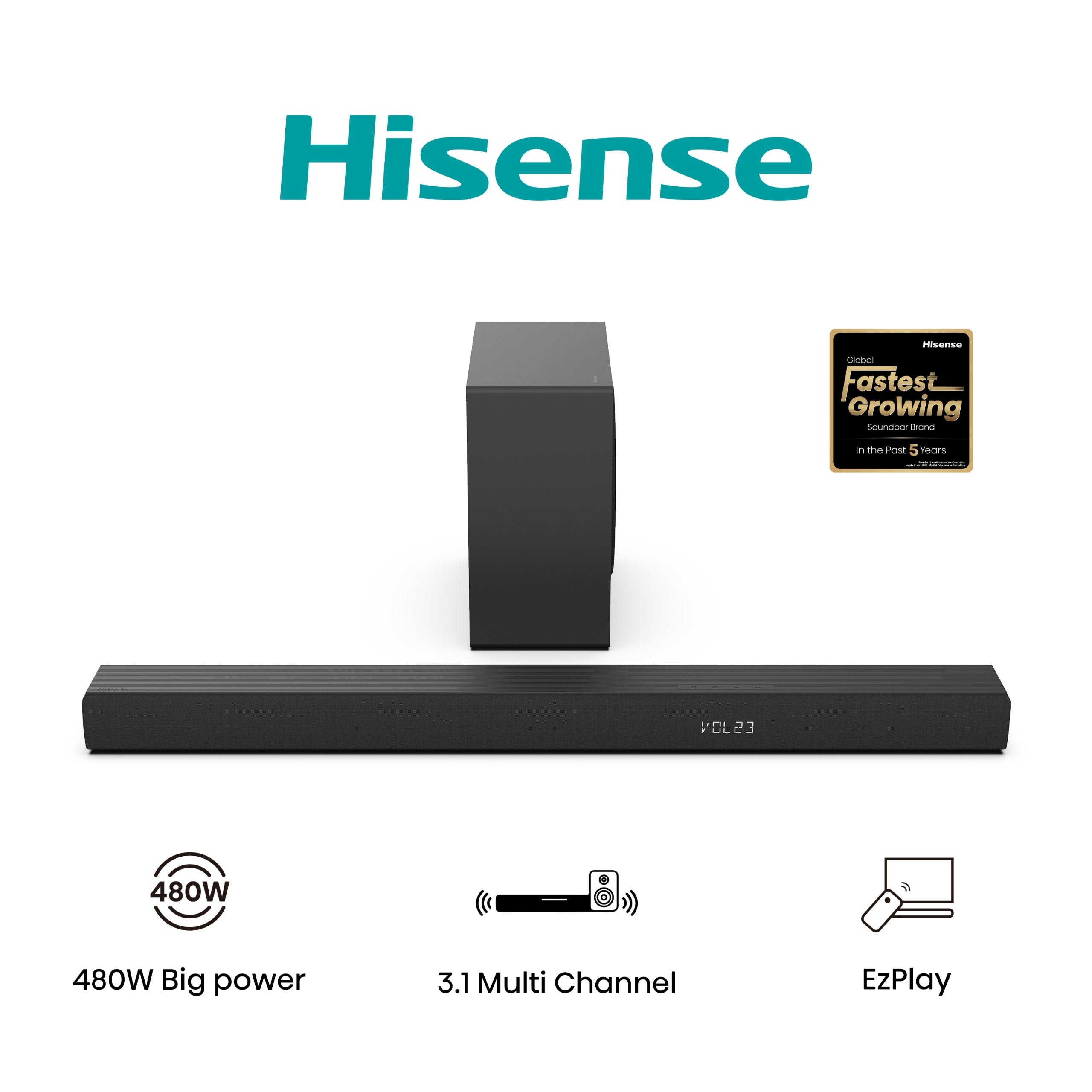 Soundbar Hisense HS3100 3.1 480W Bluetooth Dolby Digital Subwoofer Manufacturer code HS3100 3.1