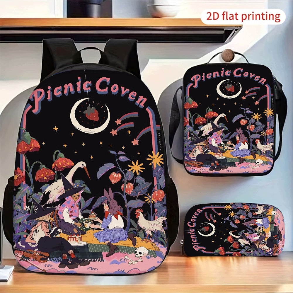 Spacious Backpack Messenger Bag Pencil Case Set with Adjustable Straps