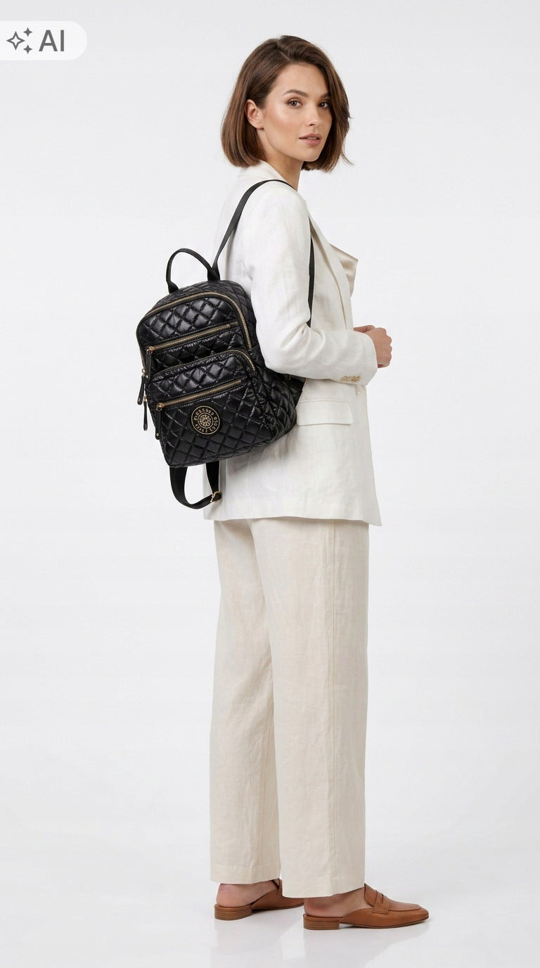 Spacious Women's Backpack MONNARI Urban Black Logo For School Work Quilted Packaging status original