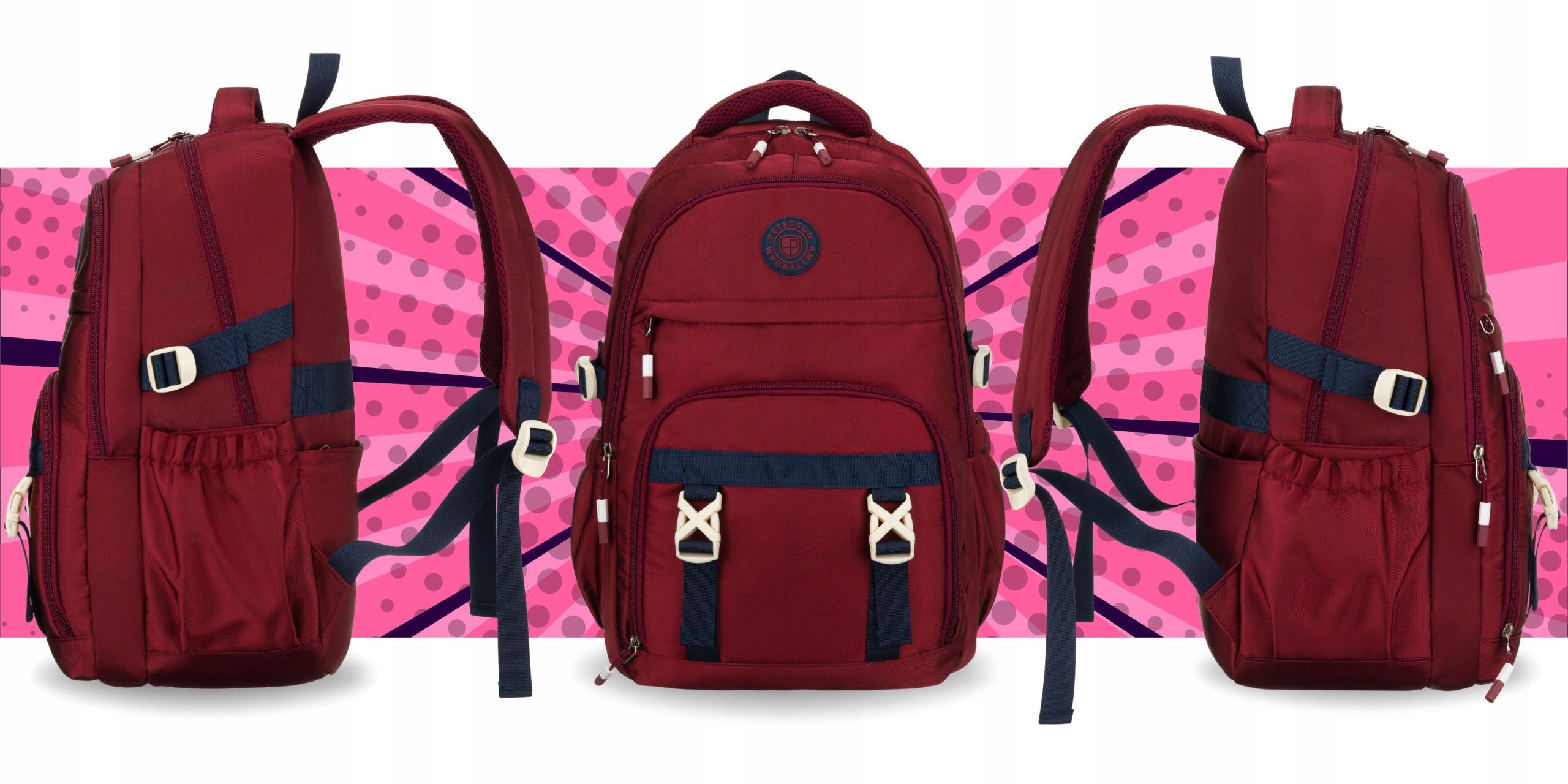 Spacious school backpack youth satchel for children burgundy Peterson Packaging status original