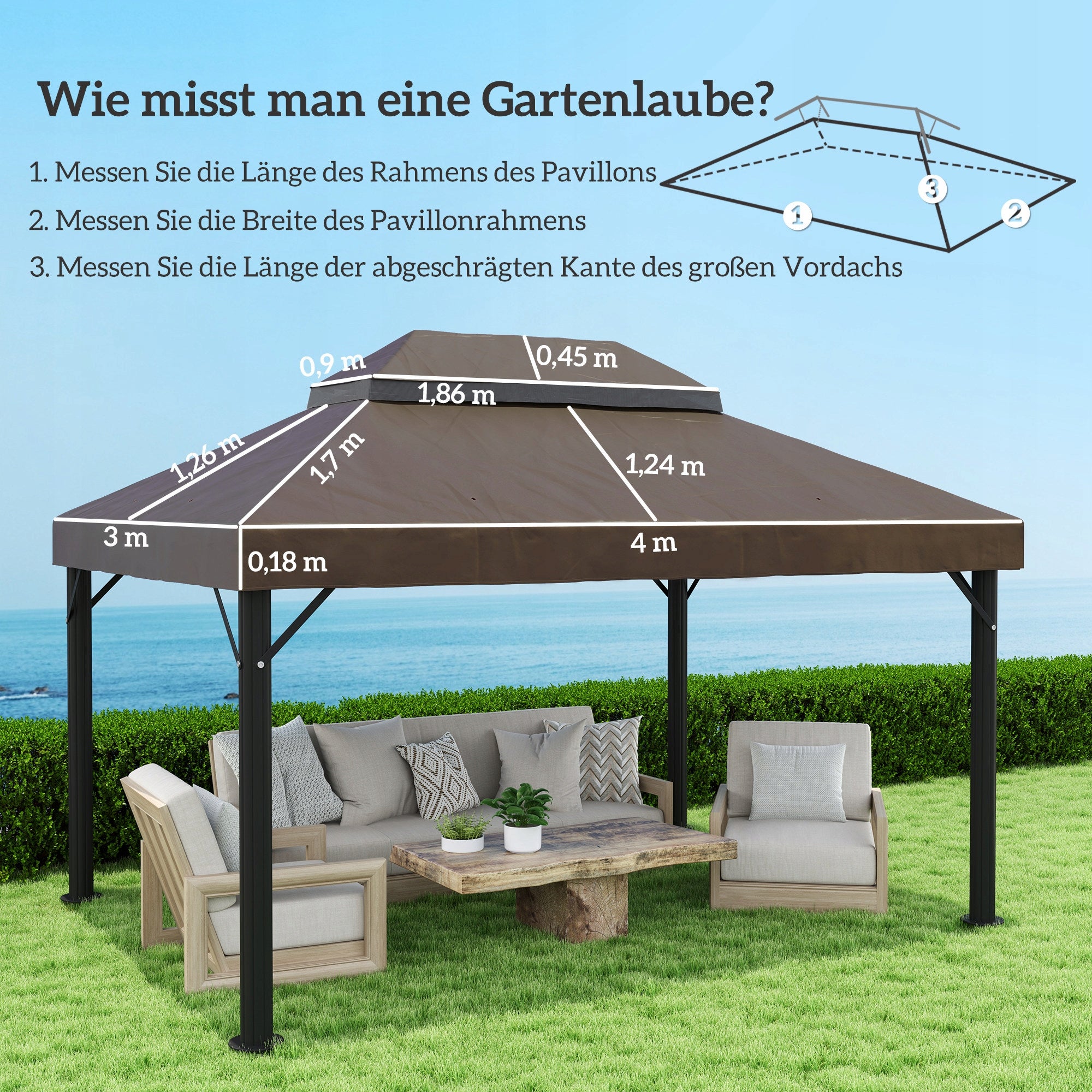 Spare Roof for Garden Pavilion 3x4m Waterproof Plating Length 4 m
