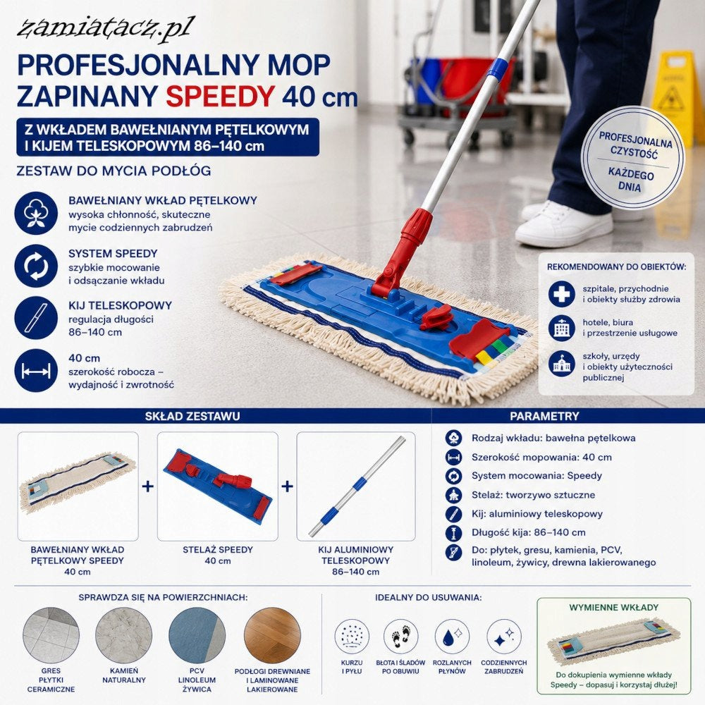 Speedy 40 cm Flat Cotton Mop with Telescopic Pole Packaging status original