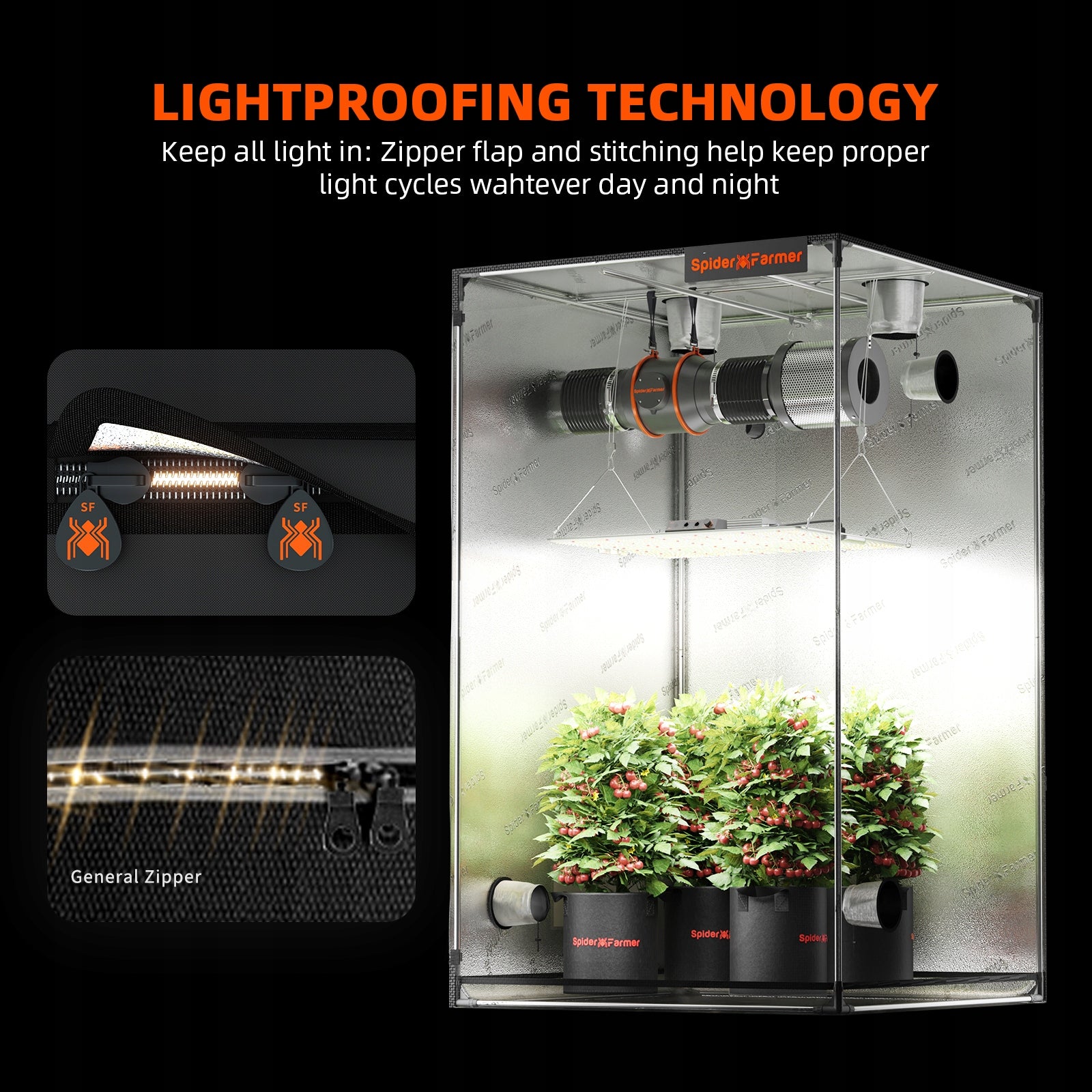 Spider Farmer 150x150x200cm Indoor Grow Tent 1680D Hydroponic Plant Room Product height 200 cm