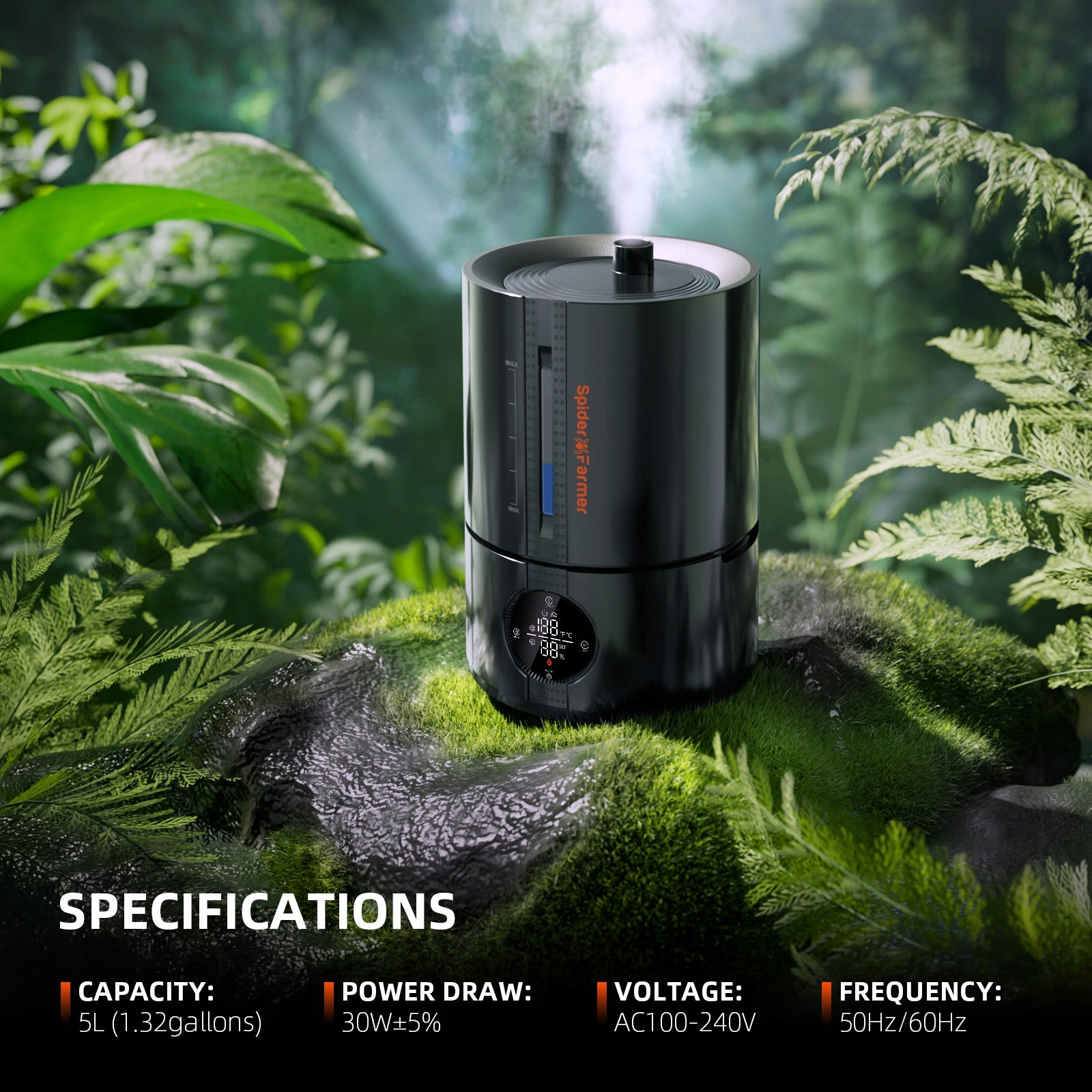 Spider Farmer 5L Air Humidifier Ultrasonic Cool Mist with RJ12 Cable Dominant color black