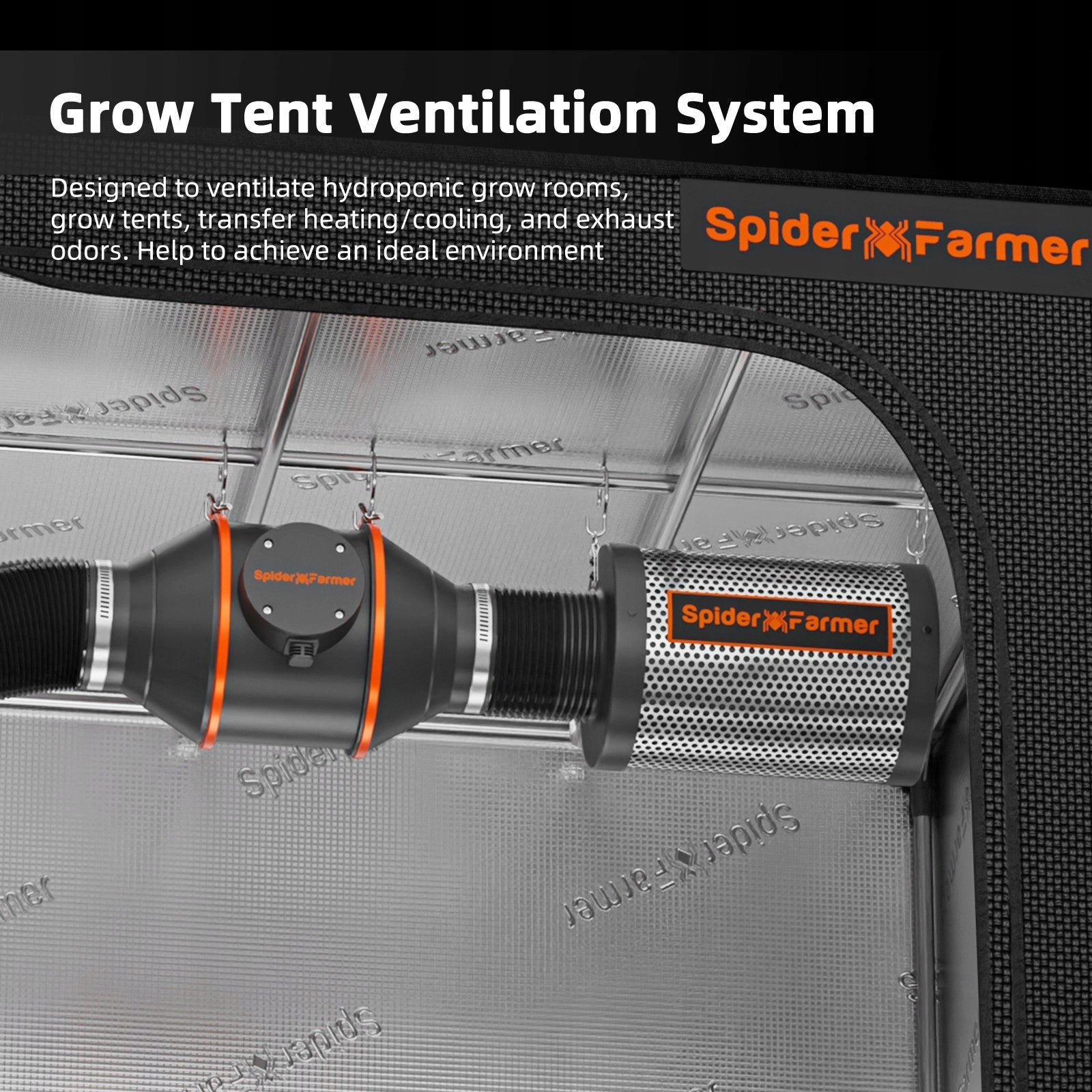 Spider Farmer 70x70x160cm Growbox Grow Kit|SF1000 EVO LED|6” Clip on Fan Length 0.7 m