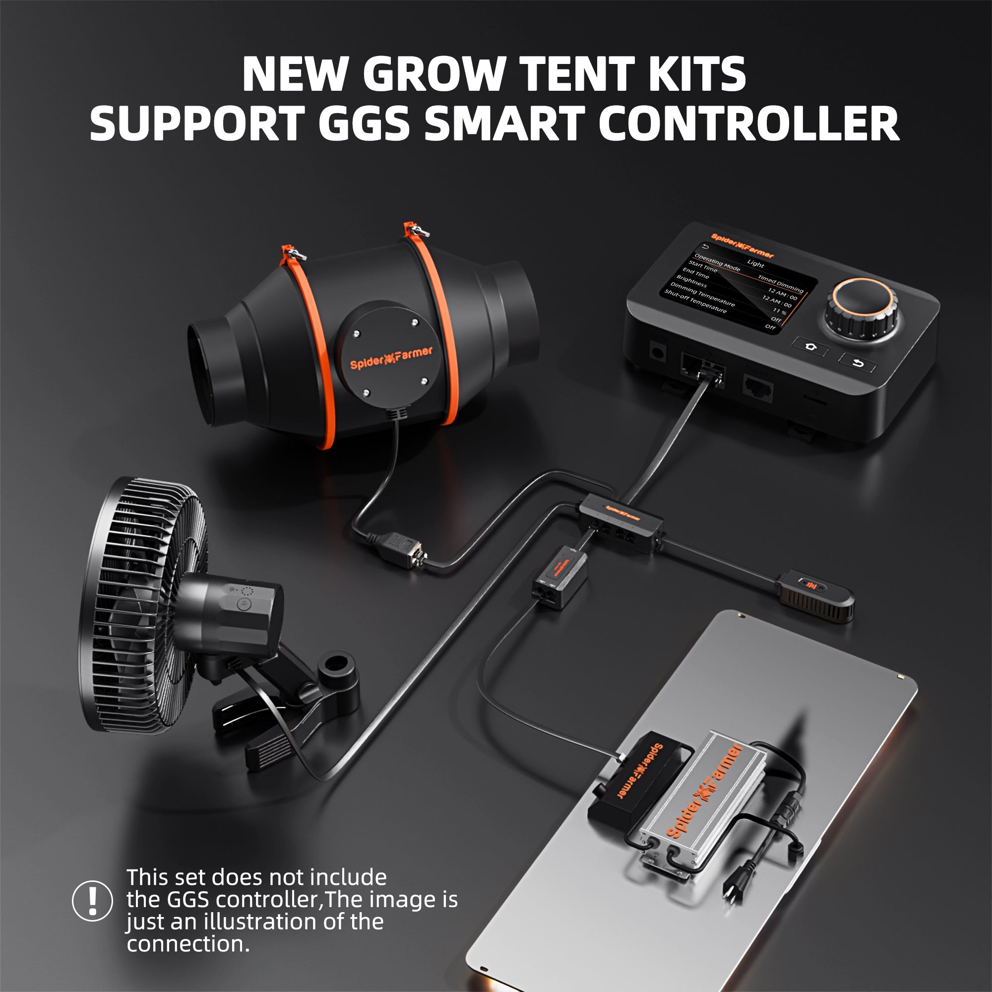 Spider Farmer SF2000 LED+1.2x0.6m Grow Tent Kit+6” Clip Fan+4” Ventilation Manufacturer code Spiderfarmer