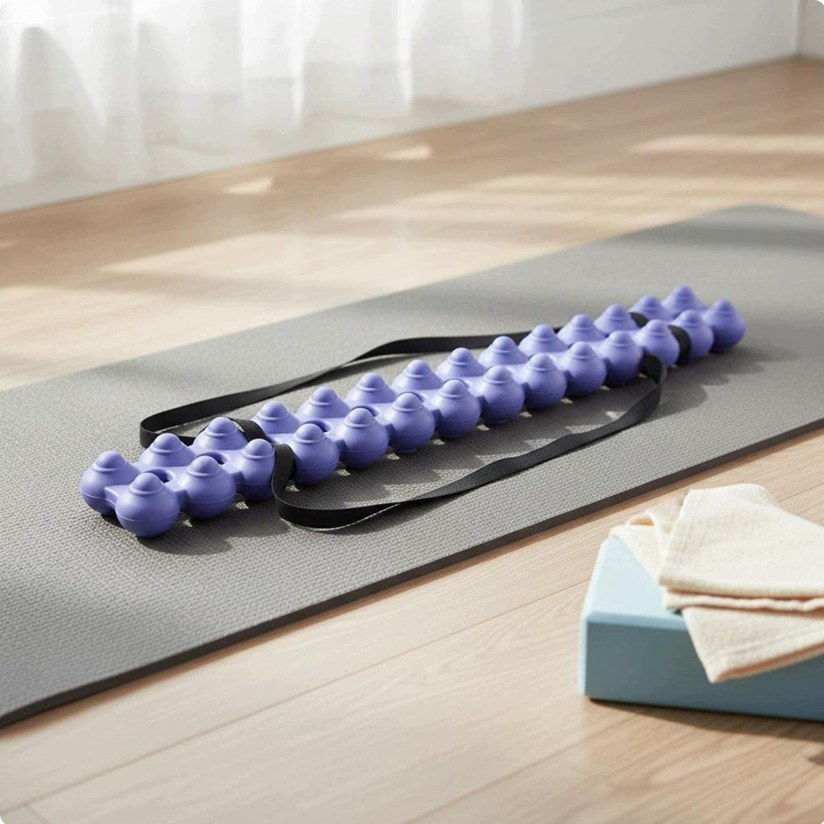 Spinal Roller Pilates Spine Massager Raised Node Massage Purple with Strap
