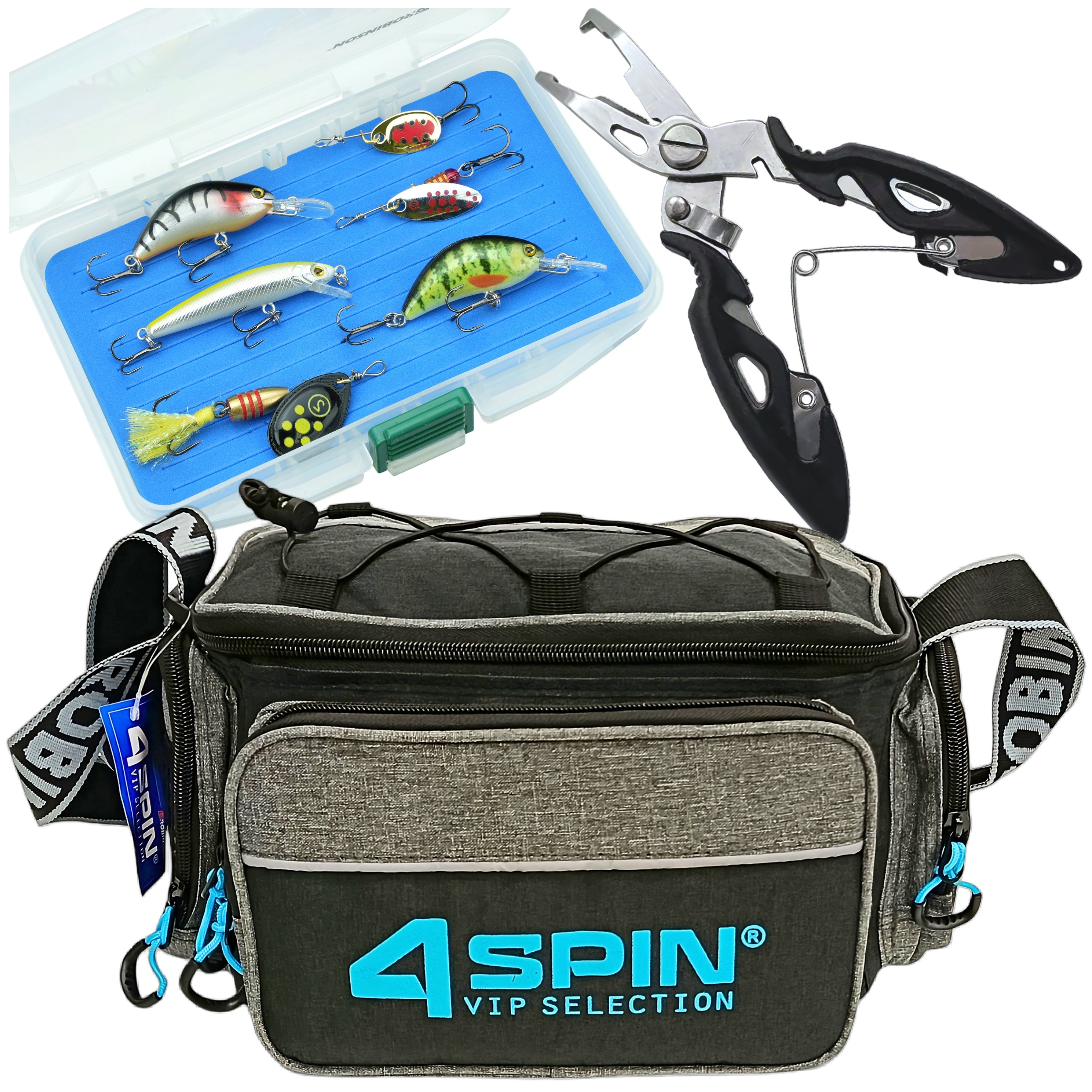 Spinning Fishing Bag with Box + Pliers Small Organizer Set