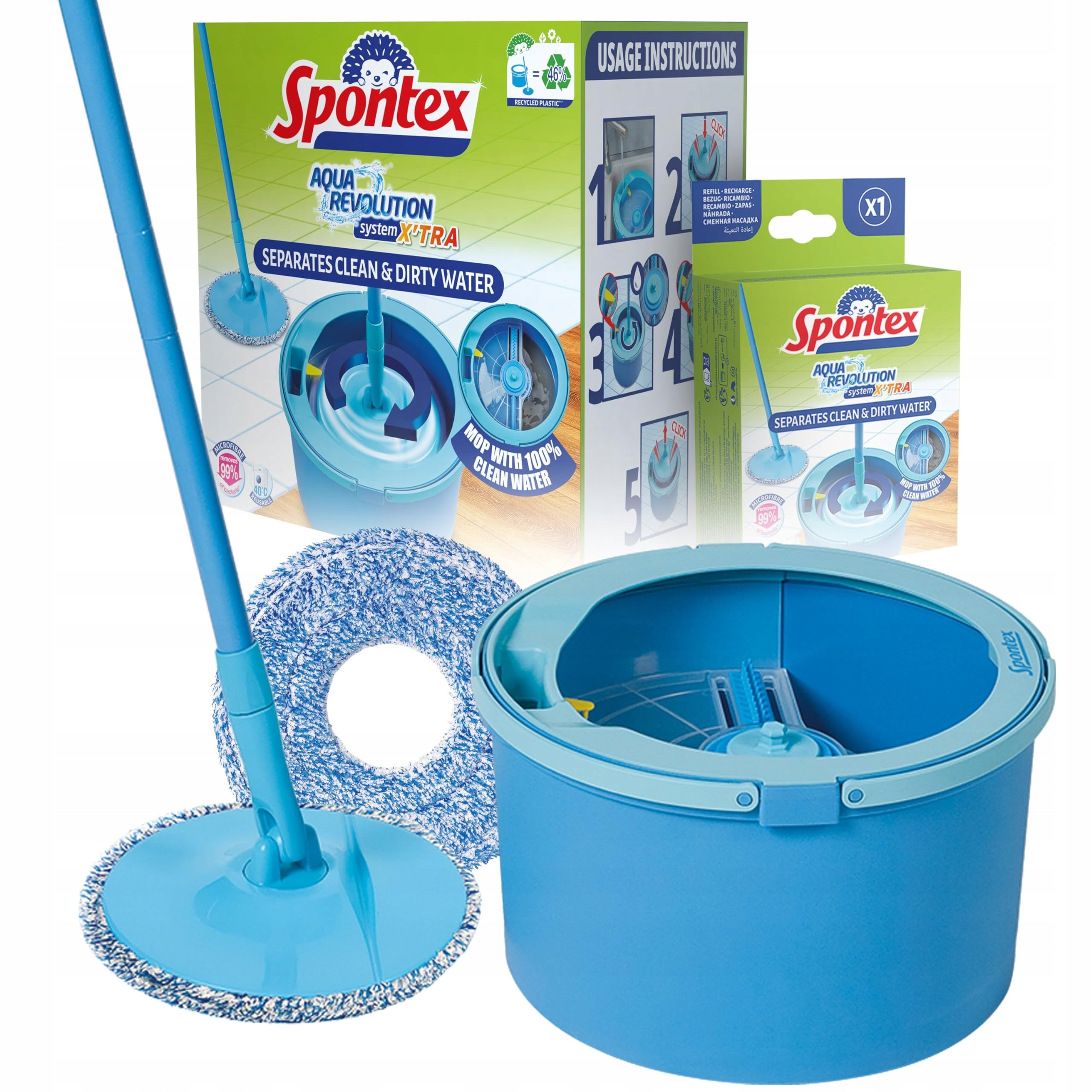 Spontex Aqua Revolution System X'tra rotary mop with bucket set + cartridge