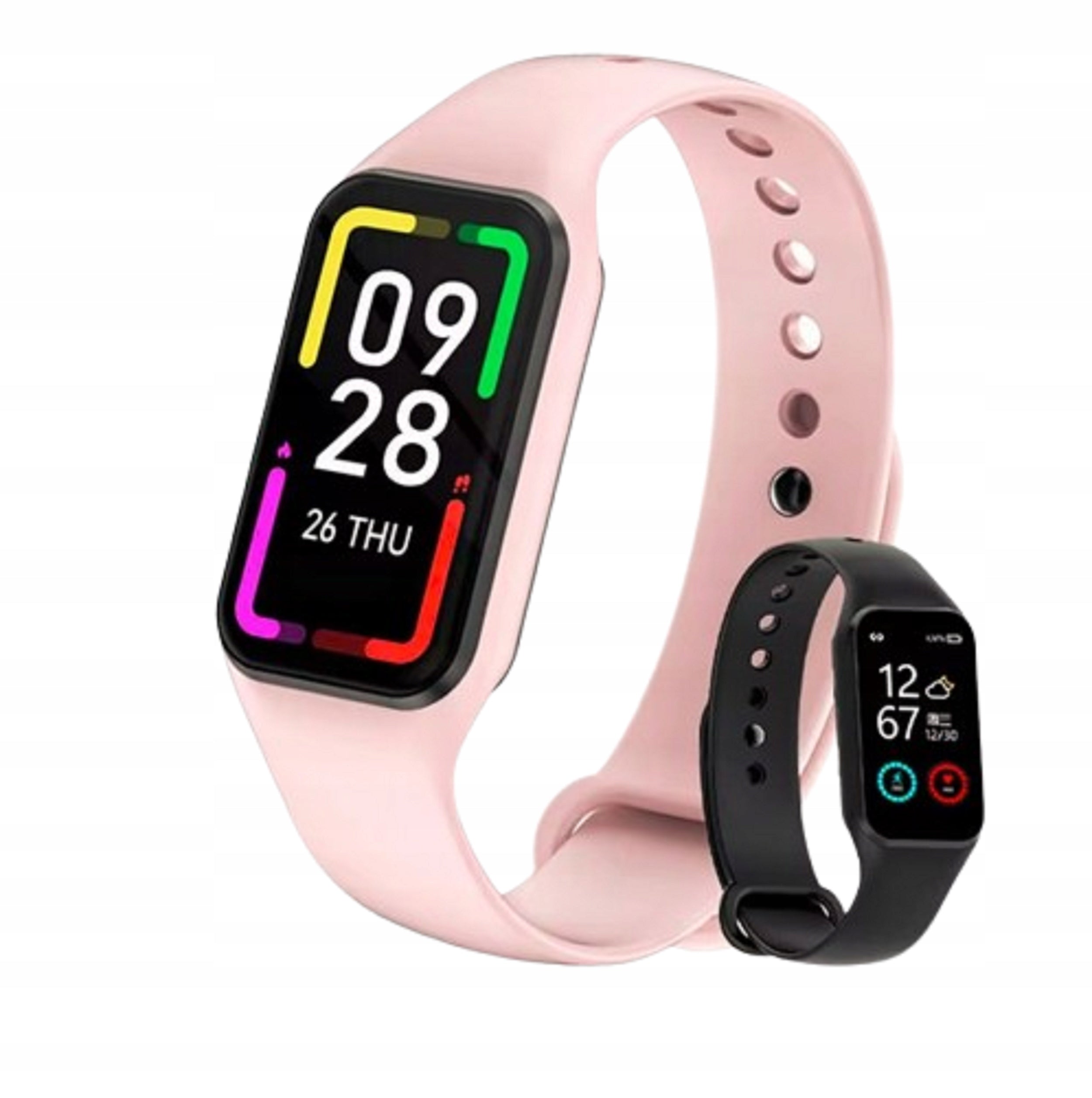 Sports Band Smart Watch R1 Wristwatch 2 Straps Black and Pink Packaging status original