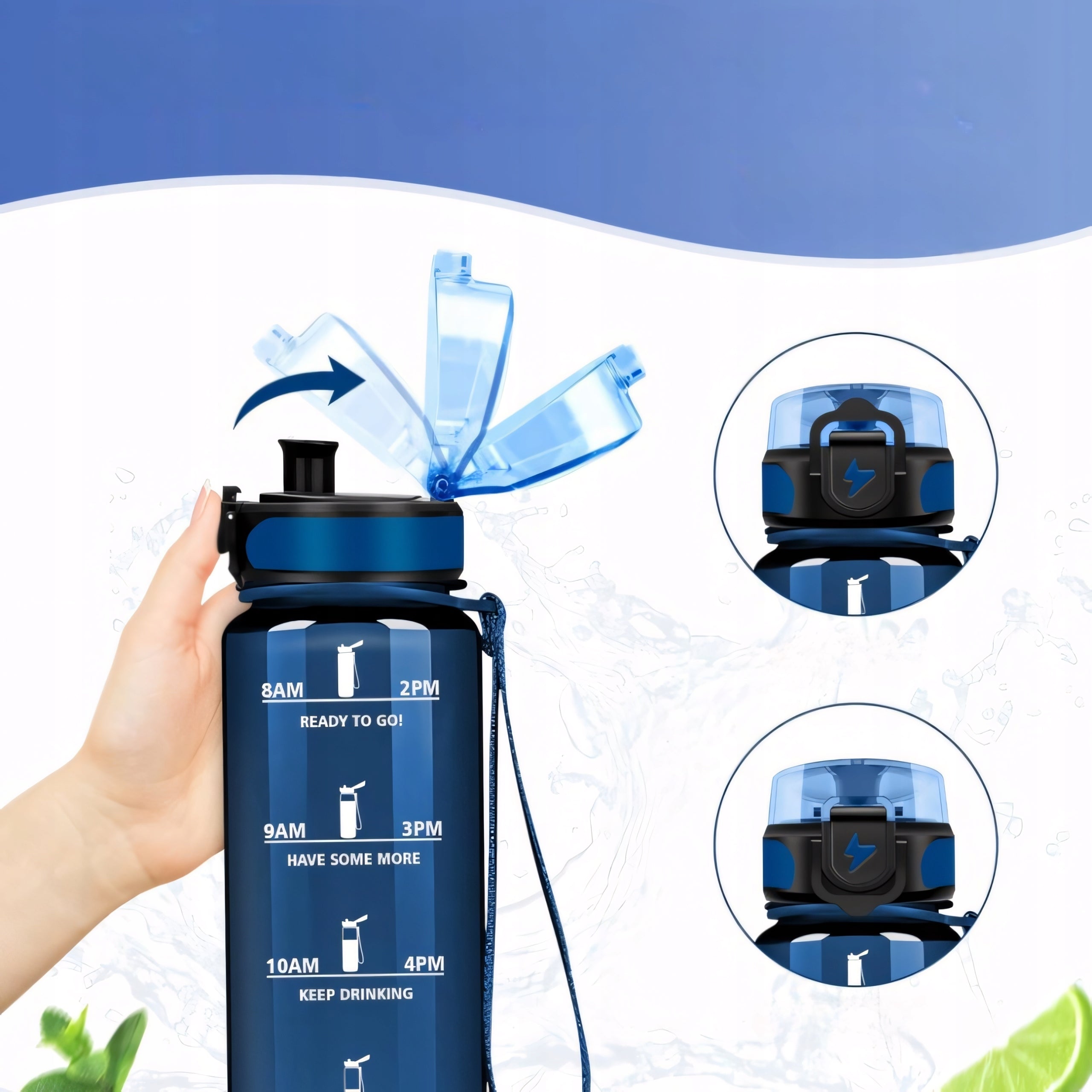 Sports Bottle 500ml Tritan Motivational Leakproof BPA Free Packaging status original