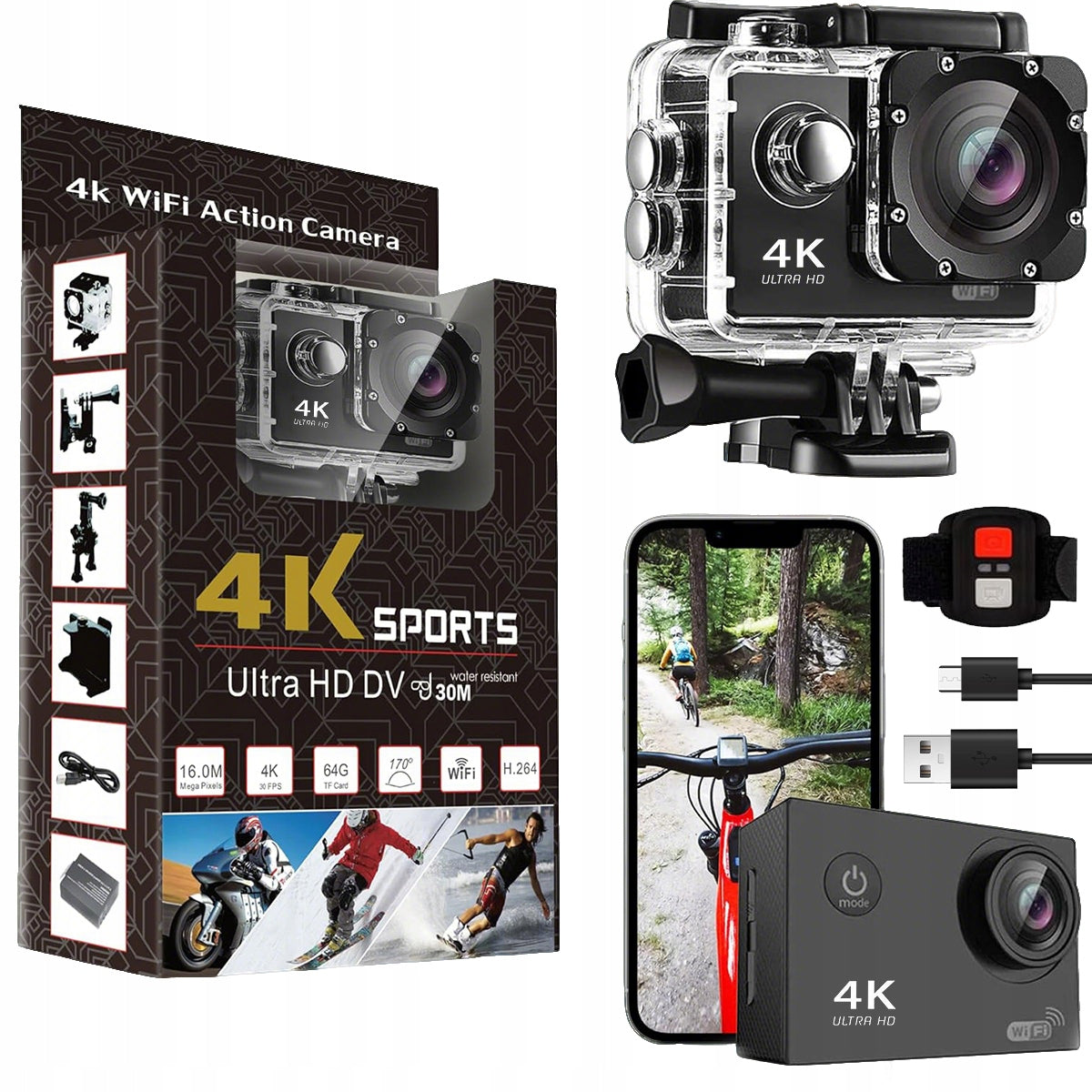Sports Camera 20 MP 4K ACTION UHD WiFi Waterproof LCD 2.0" Brand no brand