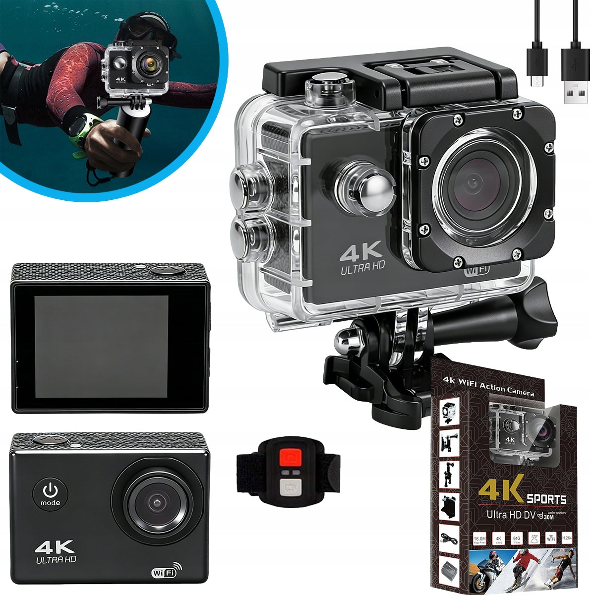 Sports Camera 20 MP 4K ACTION UHD WiFi Waterproof LCD 2.0"