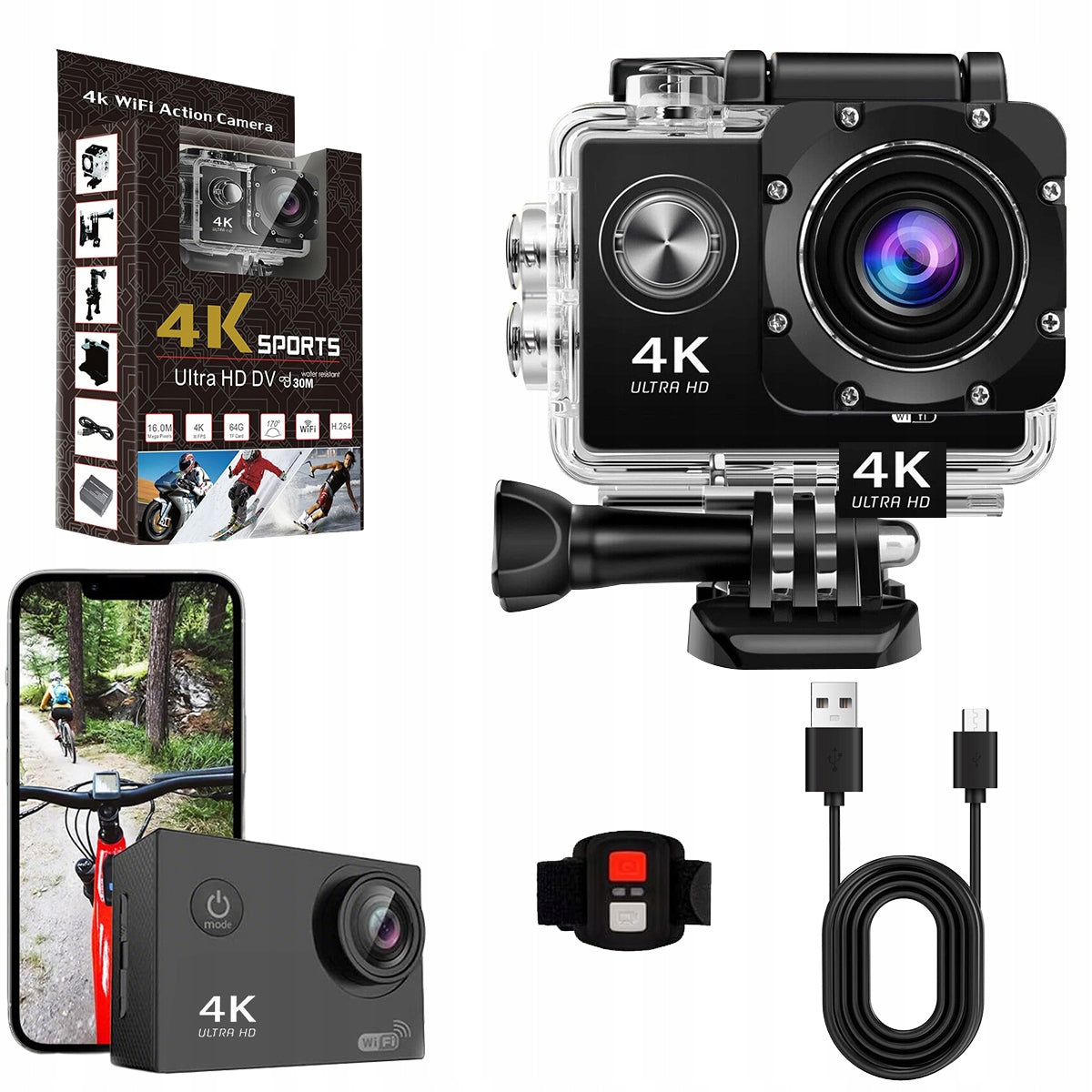 Sports Camera 20 MP 4K ACTION UHD WiFi Waterproof LCD 2.0"