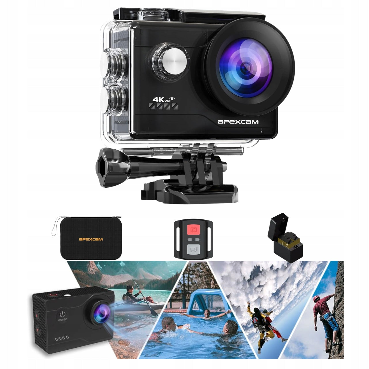 Sports Camera 4K 20MP WiFi Waterproof 40m Remote Control 2x LCD Battery