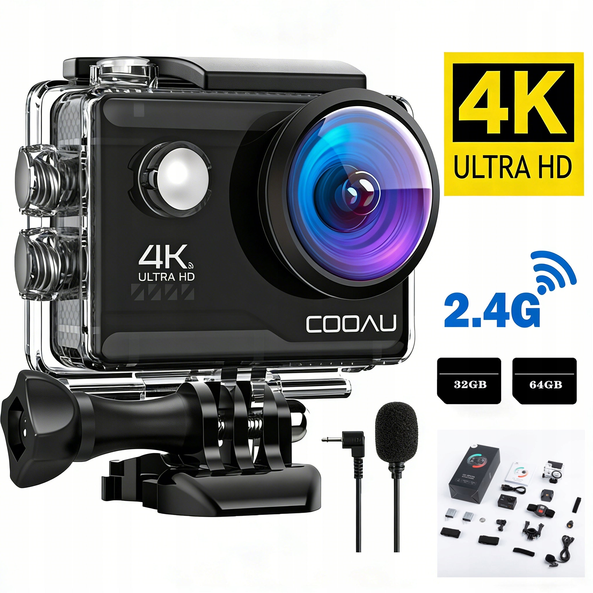 Sports Camera 4K 60FPS 20MP Waterproof EIS Camera With Card