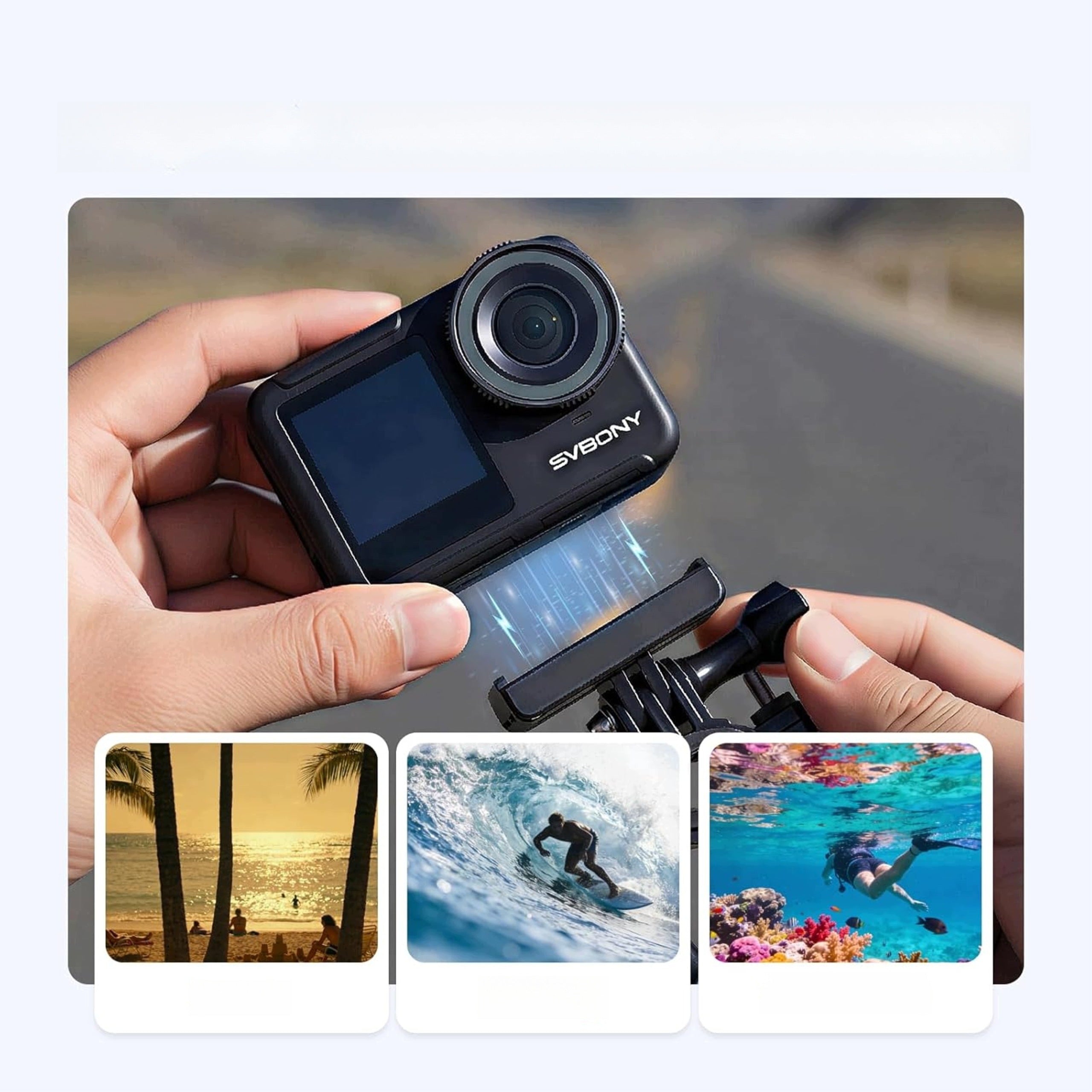 Sports Camera 4K 60fps Underwater Waterproof Up to 12m EIS Card 128GB Brand Svbony