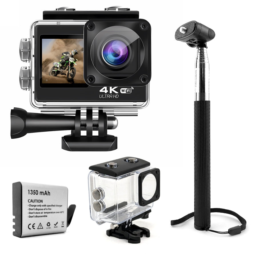 Sports Camera 4K UHD 60FPS WiFi Accessories USB-C Remote Control Waterproof Gomedia