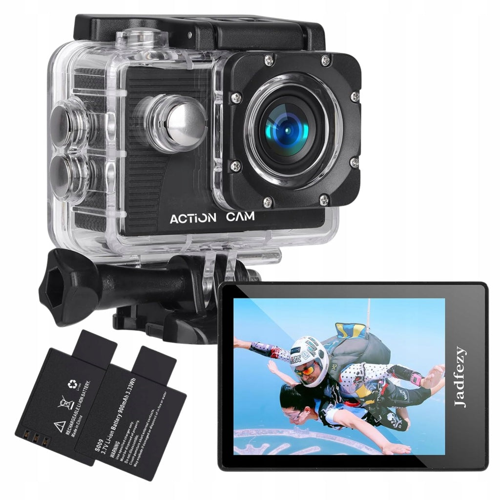 Sports Camera Waterproof Full HD Jadfezy 2x Rechargeable Accessories Set