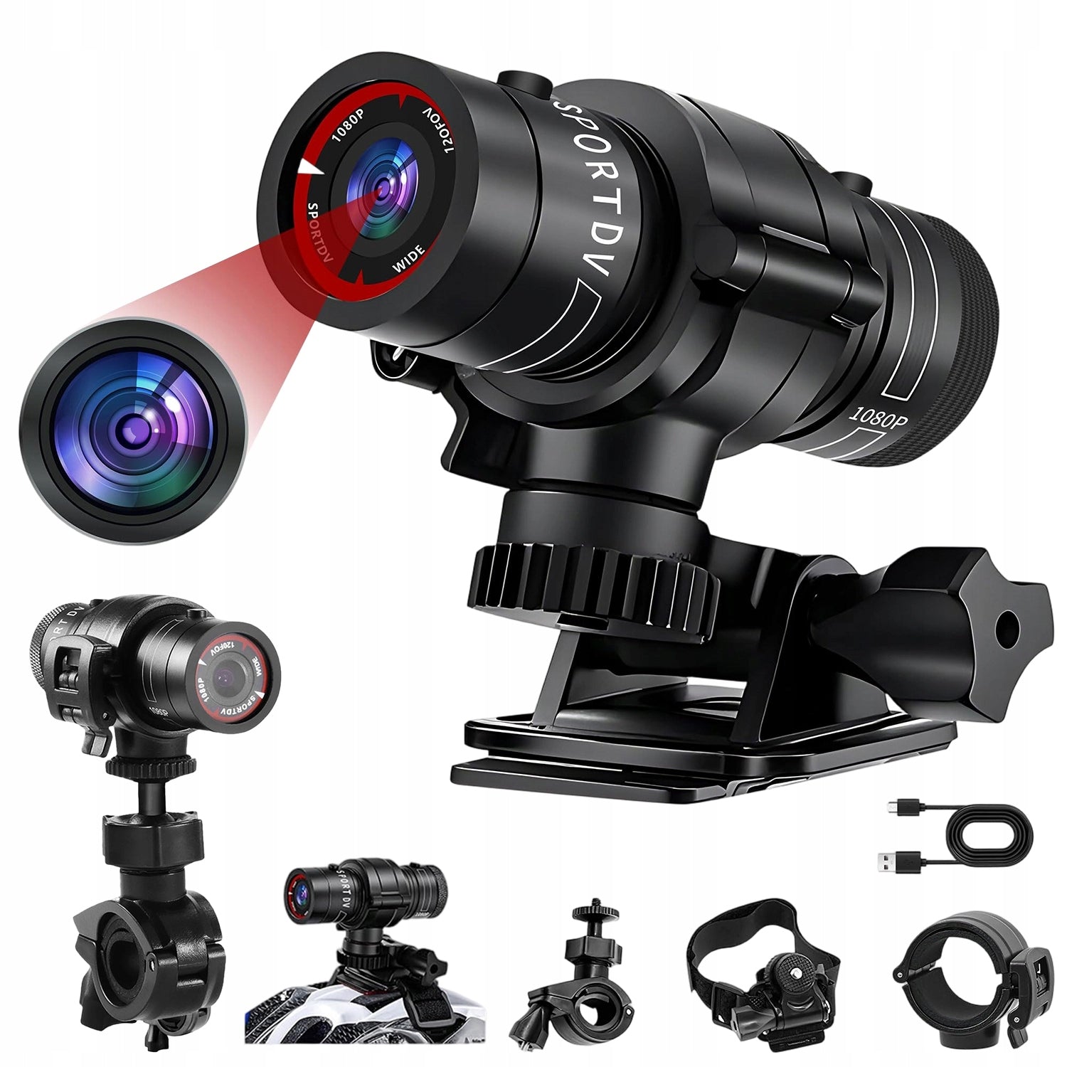 Sports Camera for Bicycle Helmet, Mini Action Camera 1080p, Black Camera