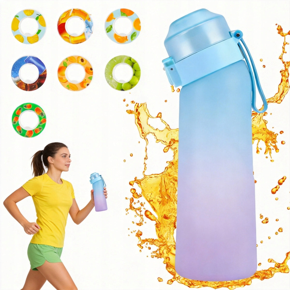 Sports Flavoured Water Bottle, Bottle 650 ml with 7 Flavour Capsules