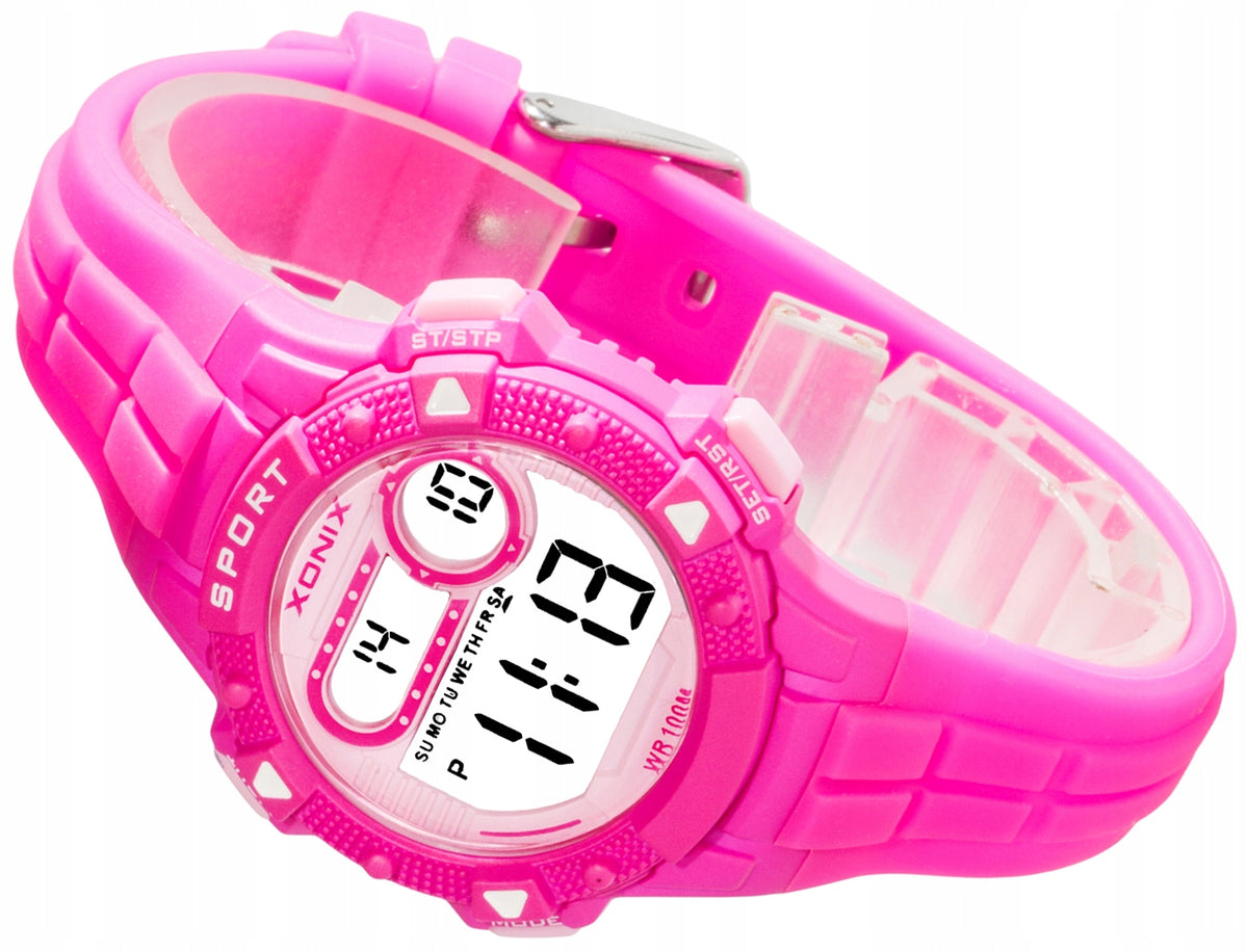 Sports Watch Pink For Girls Timer Anti-Allergic Lightweight Waterfall
