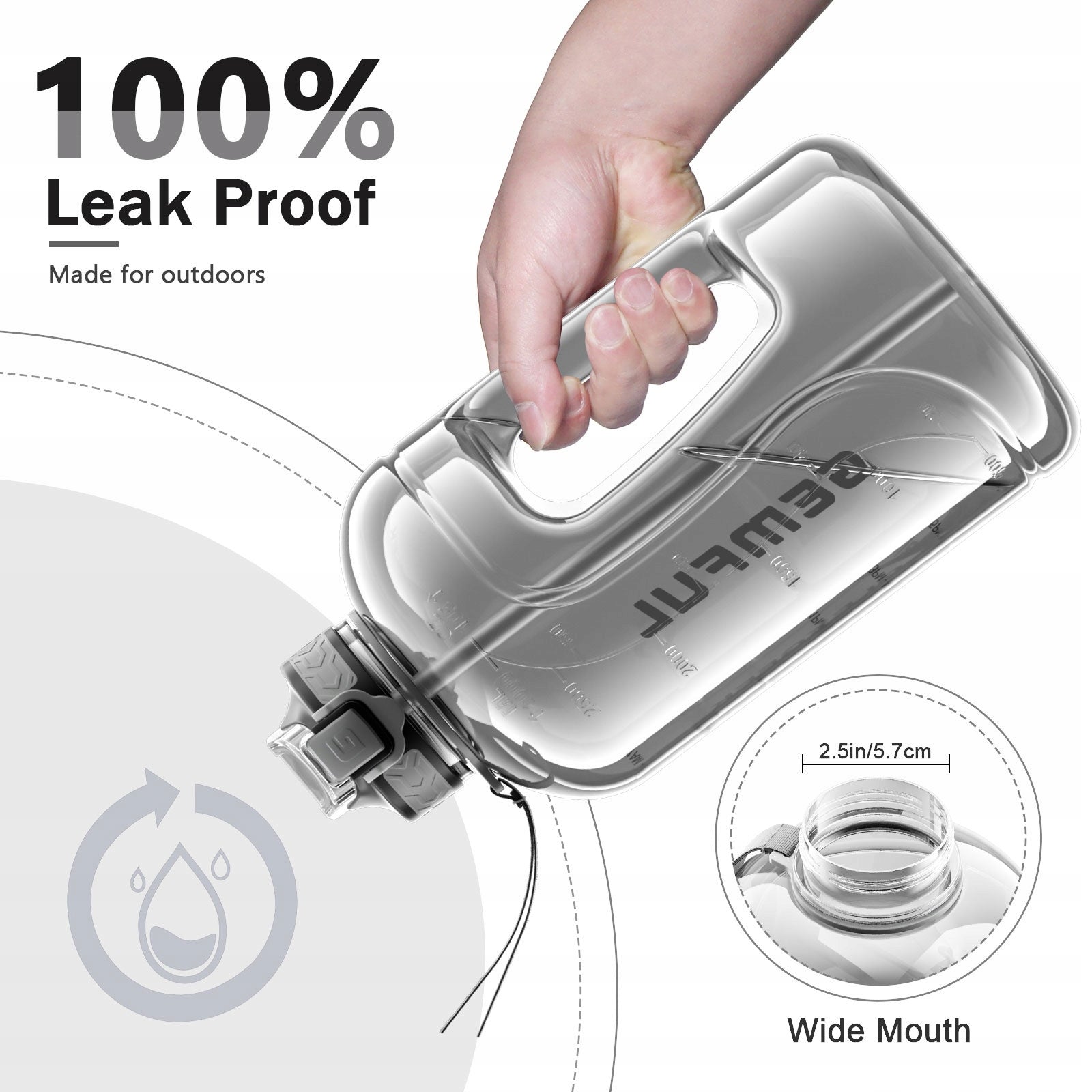 Sports Water Bottle with Straw Wide Mouth Big Gym Jug for Men and Women Packaging status original