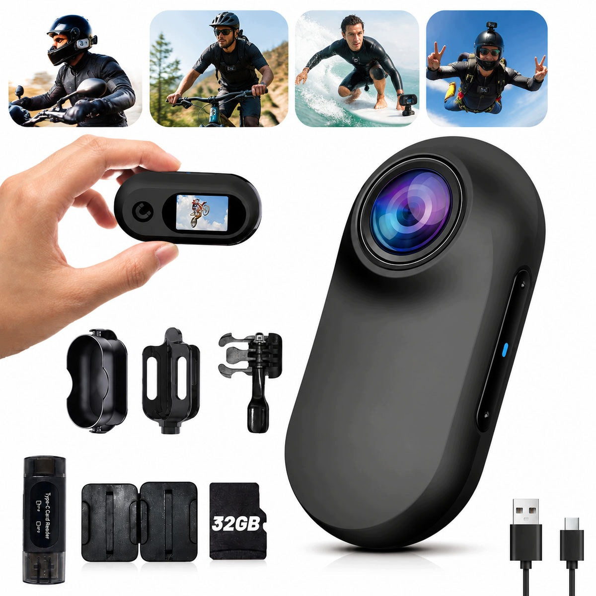 Sports camera HD 1080P mini magnetic angle 32GB + Accessories