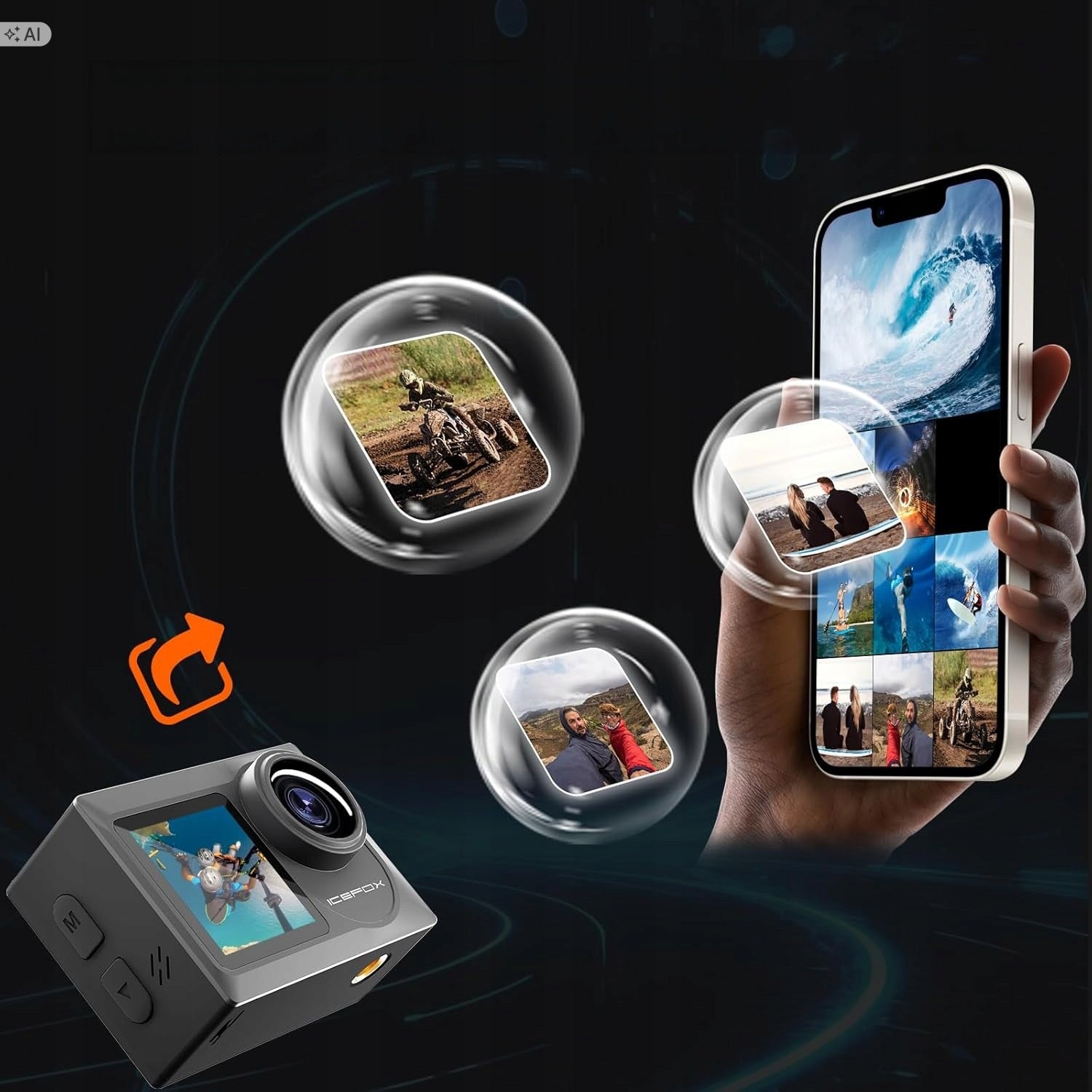 Sports camera ICEFOX 4K 60FPS 20MP WiFi EIS 30m Remote control 170° Packaging status original
