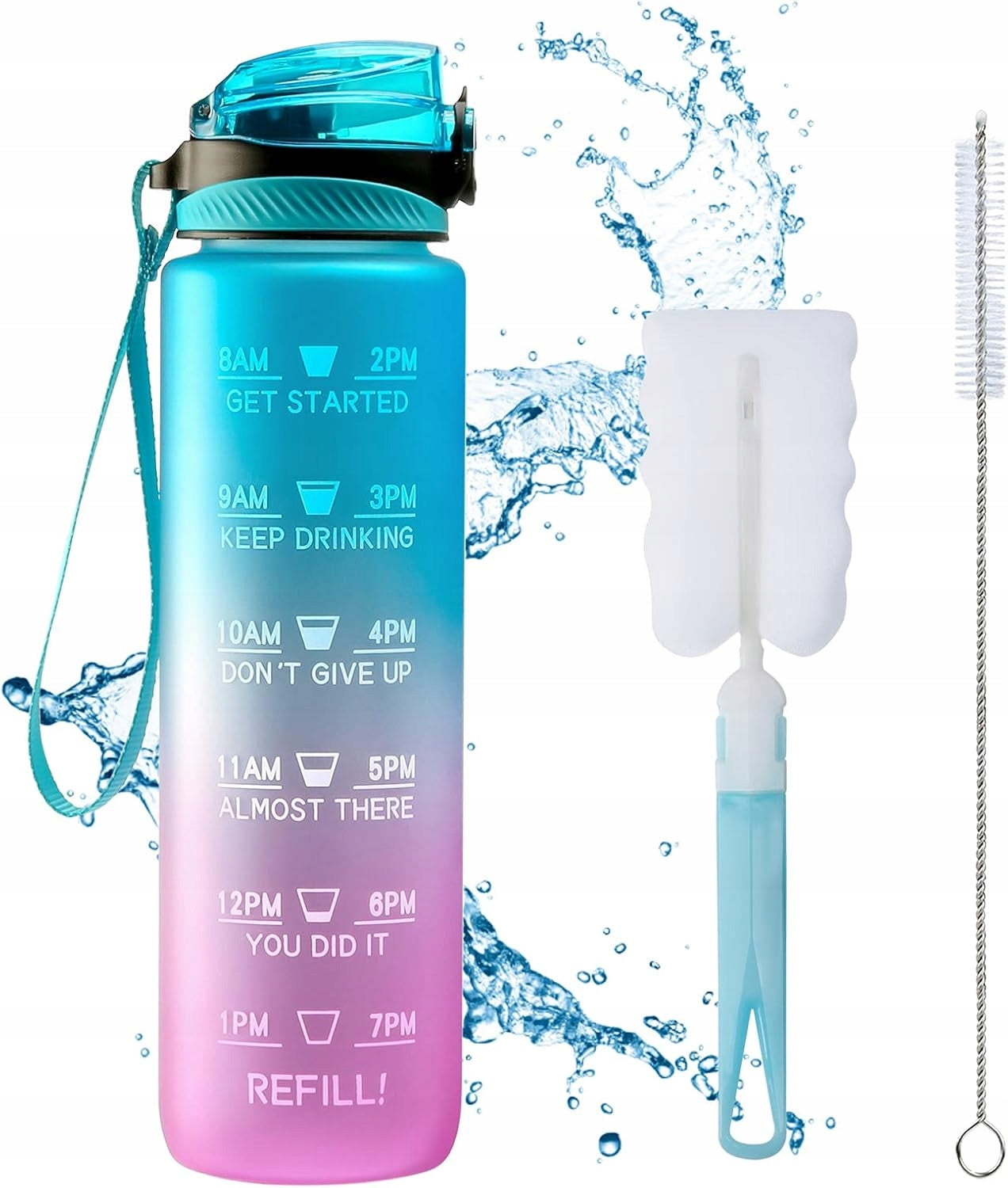 Sports water bottle 1L bottle with straw and time stamp akcesoria