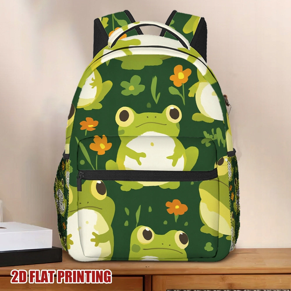 Spring Frogs Vibrant Floral Print Backpack Durable Adjustable Straps