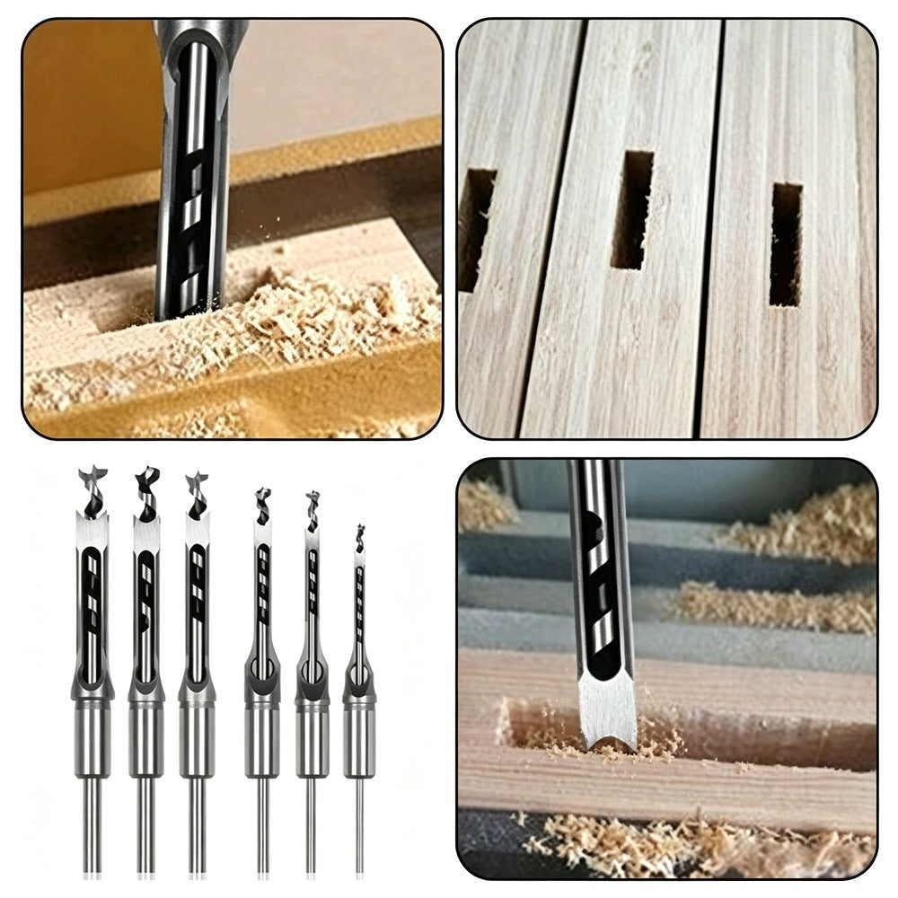 Square Hole Drill Bits MDF Wood Set of 6 El. 6.4-16 mm HSS Steel Brand no brand